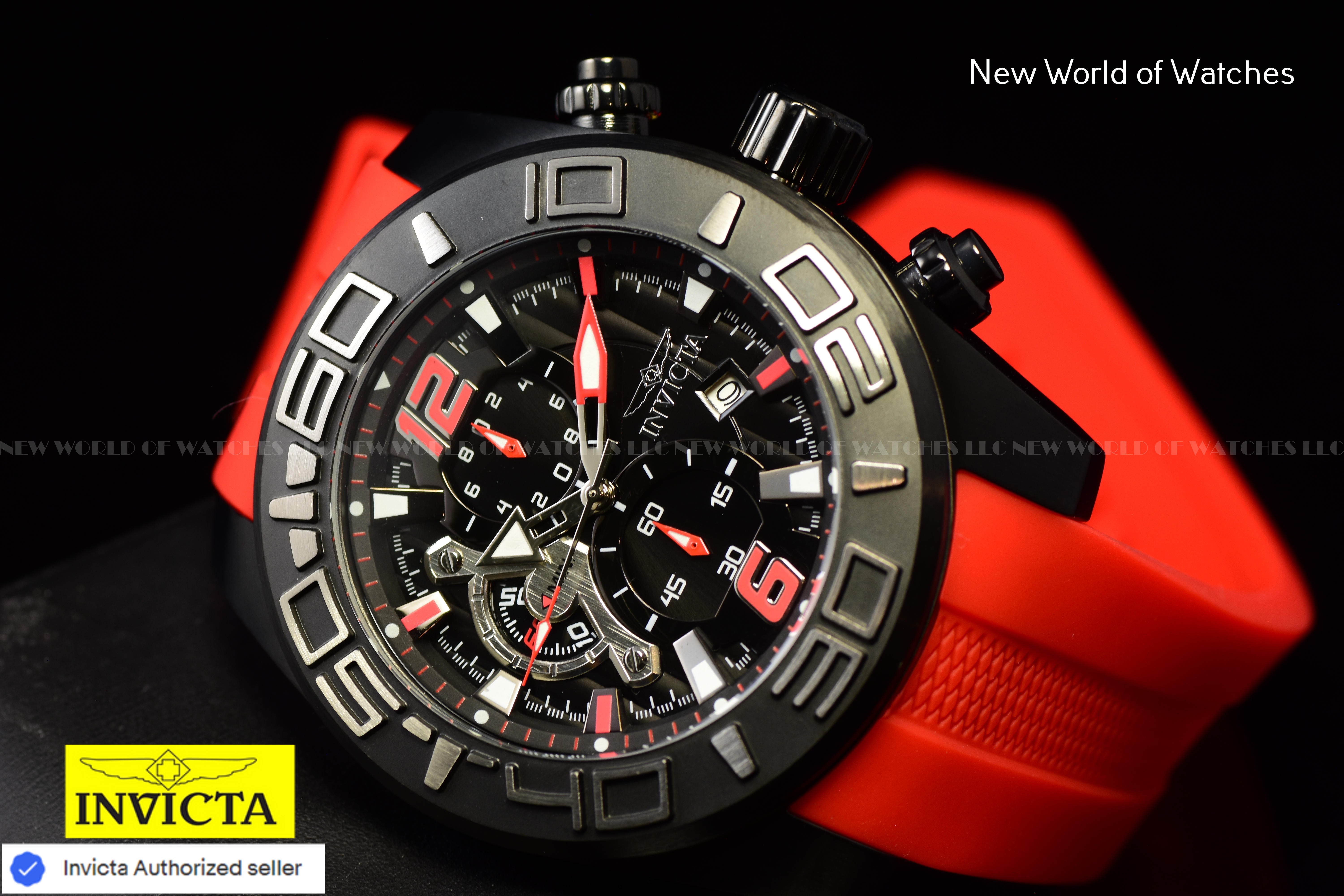Invicta Men's Pro Diver 50mm Chronograph Dial Slicone Band BLACK/RED Watch