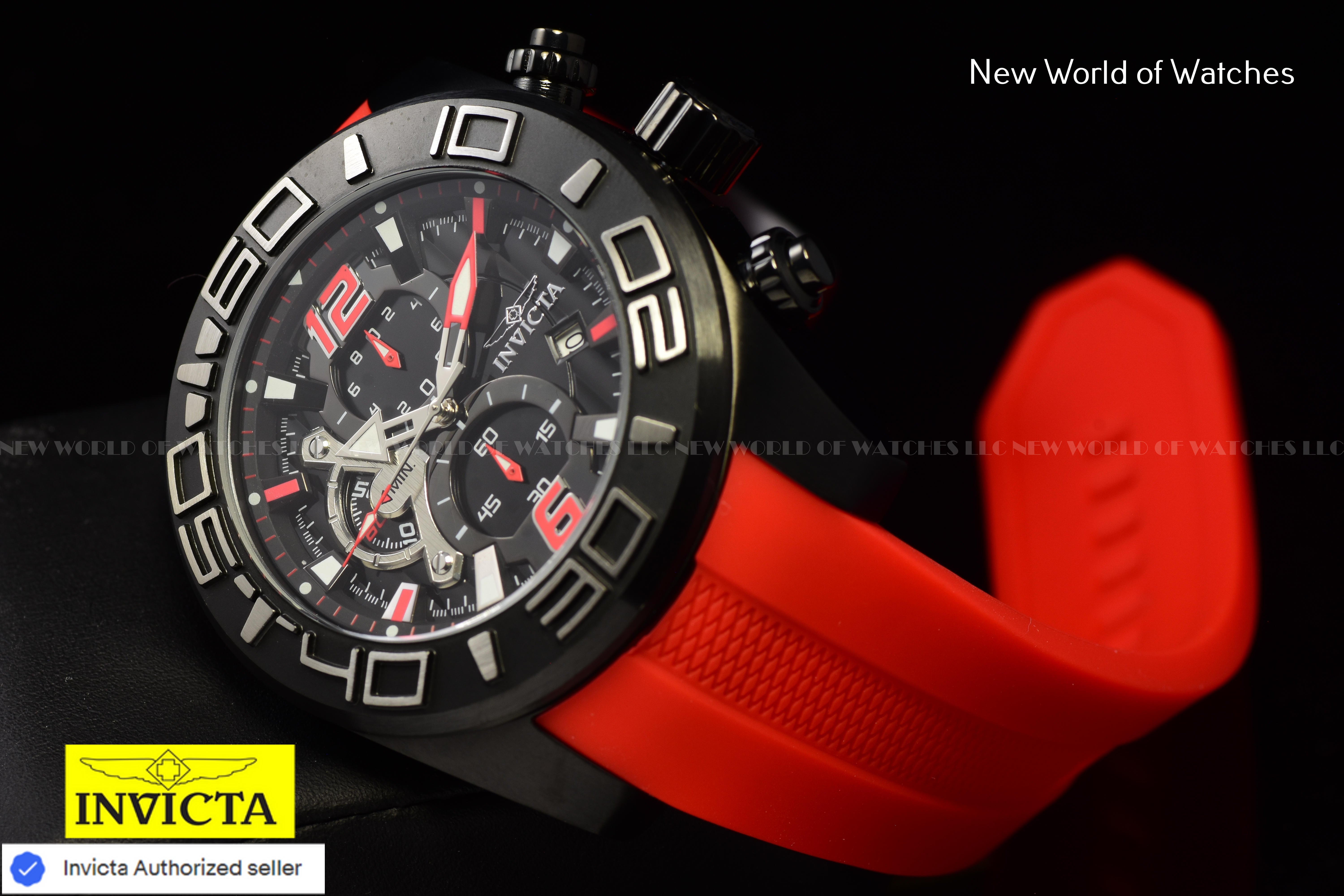 Invicta Men's Pro Diver 50mm Chronograph Dial Slicone Band BLACK/RED Watch