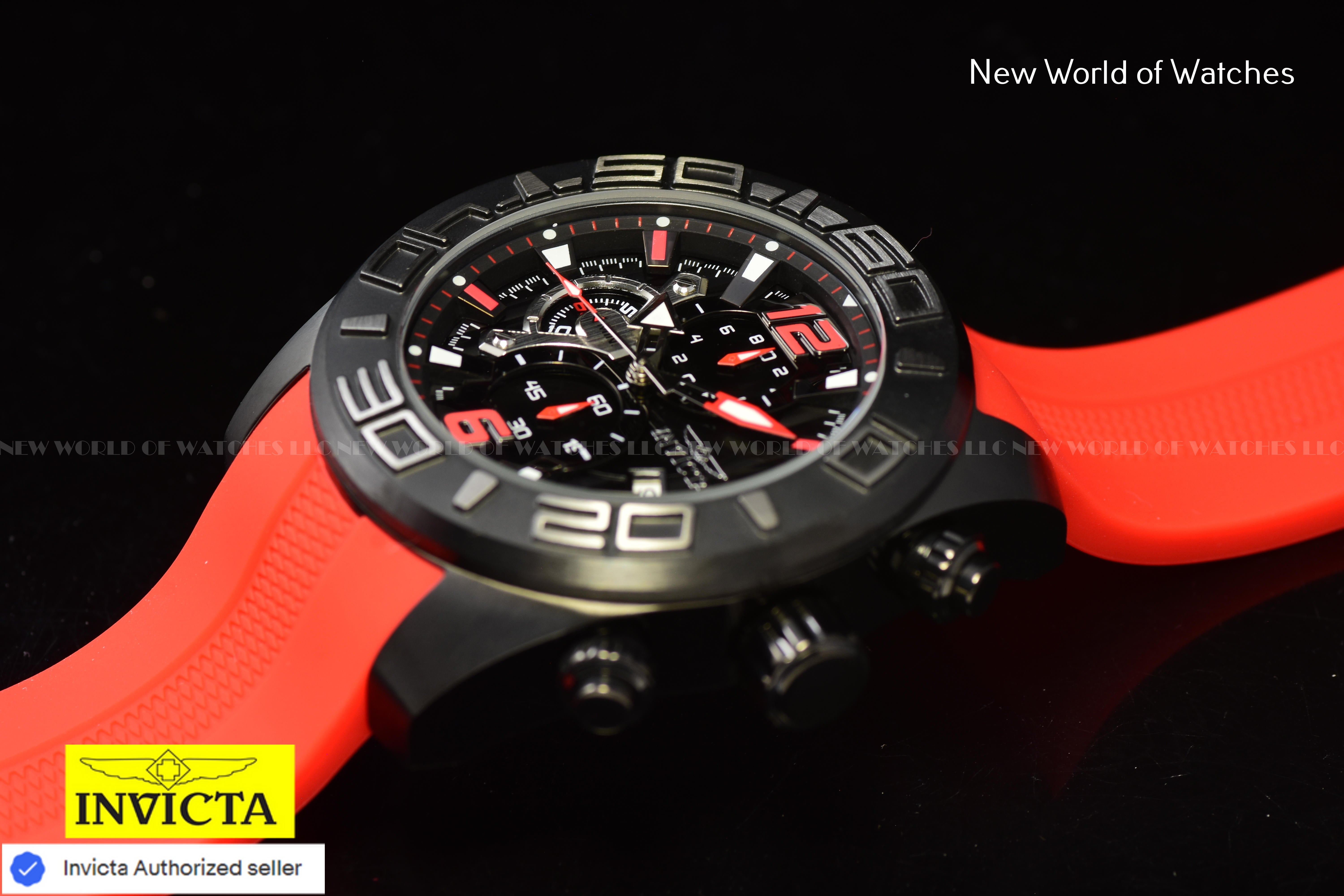 Invicta Men's Pro Diver 50mm Chronograph Dial Slicone Band BLACK/RED Watch