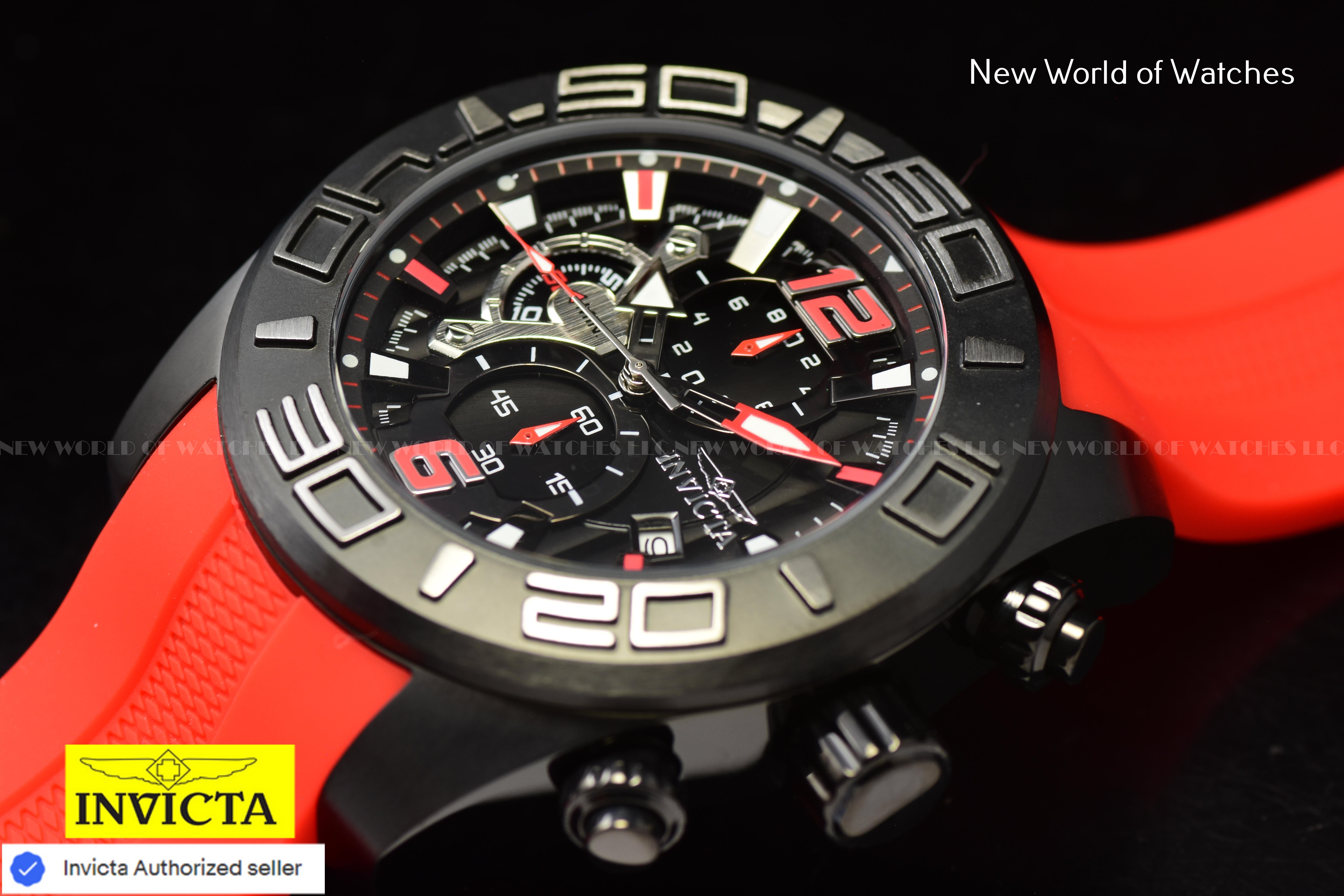 Invicta Men's Pro Diver 50mm Chronograph Dial Slicone Band BLACK/RED Watch