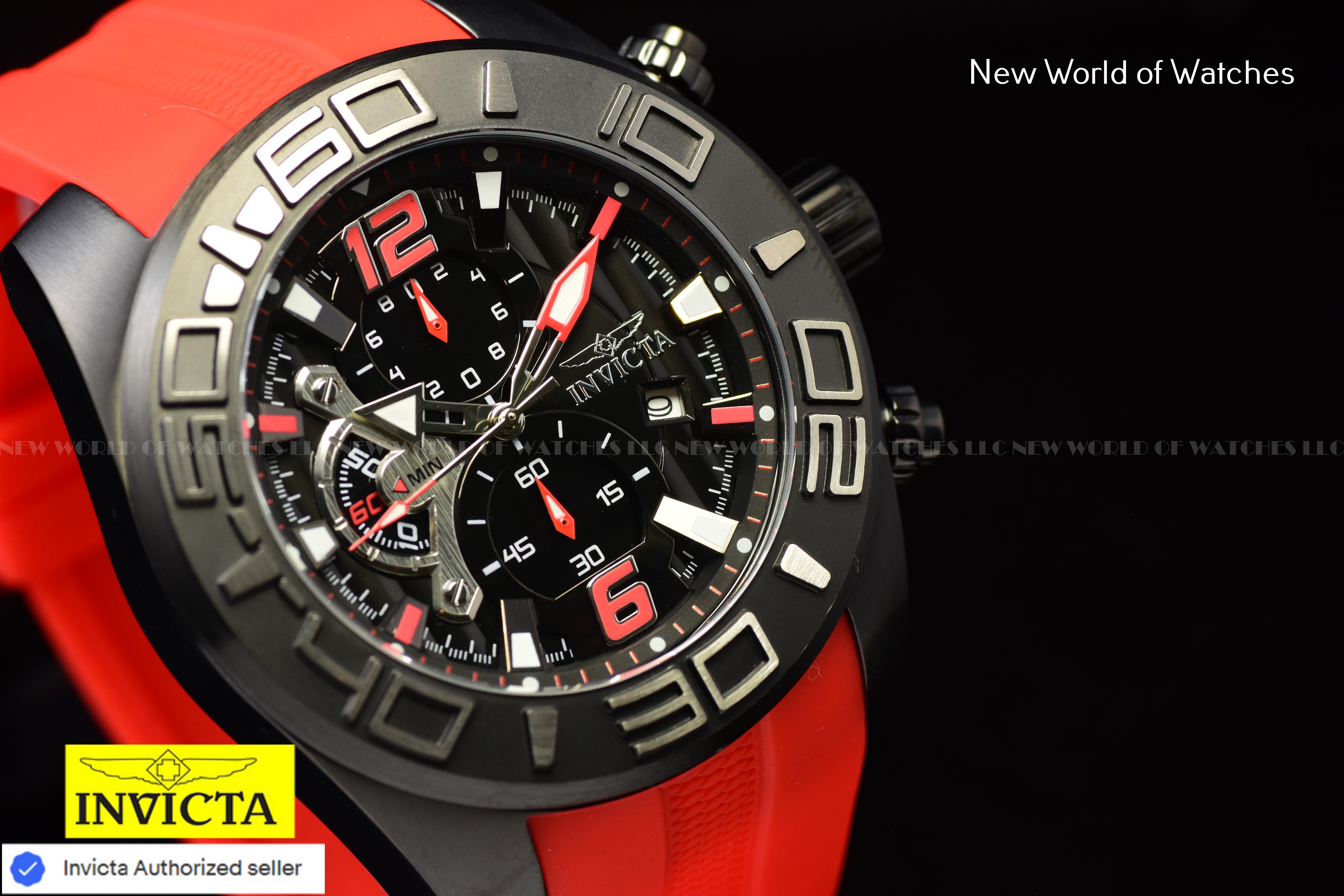 Invicta Men's Pro Diver 50mm Chronograph Dial Slicone Band BLACK/RED Watch