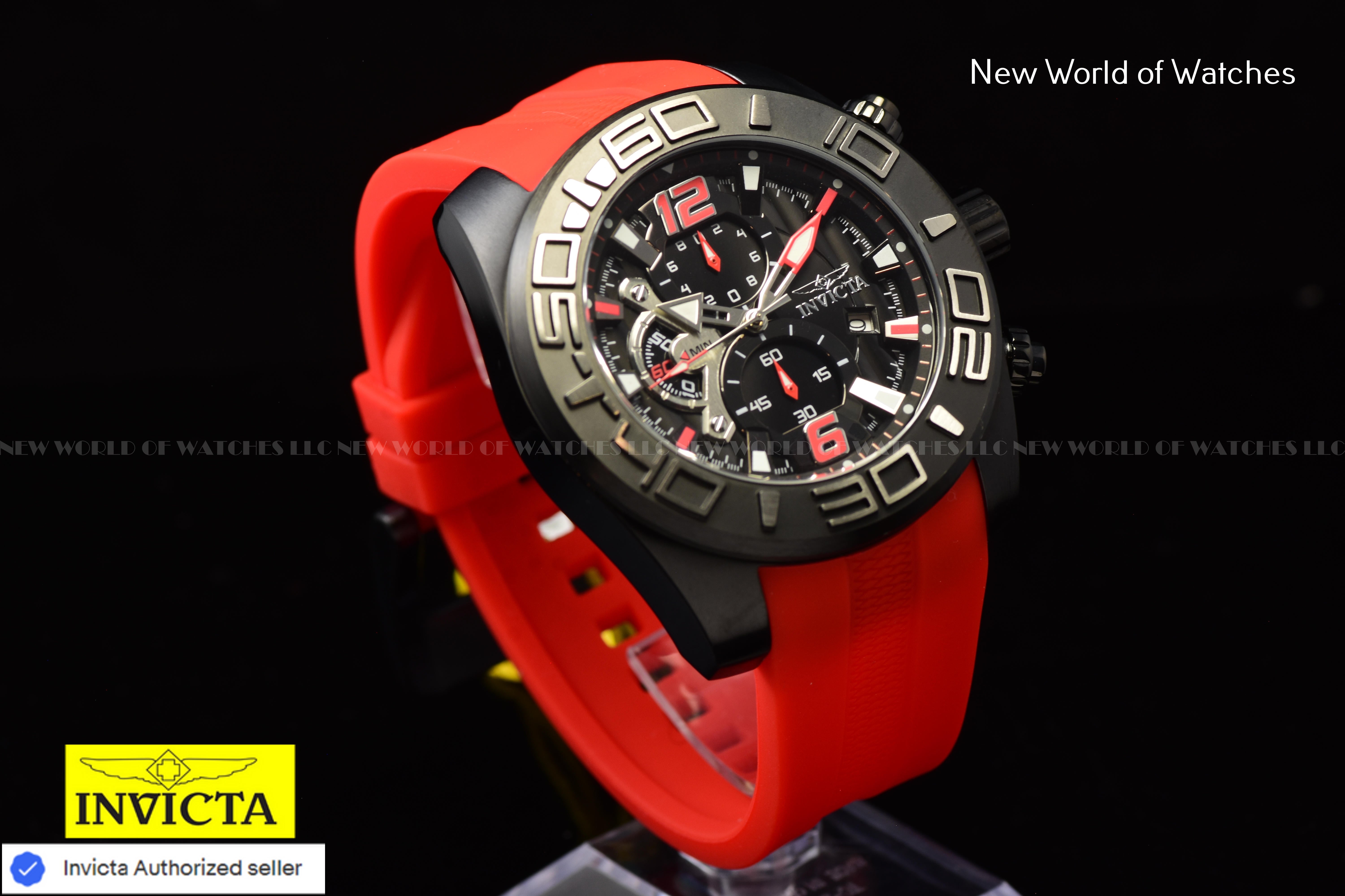 Invicta Men's Pro Diver 50mm Chronograph Dial Slicone Band BLACK/RED Watch