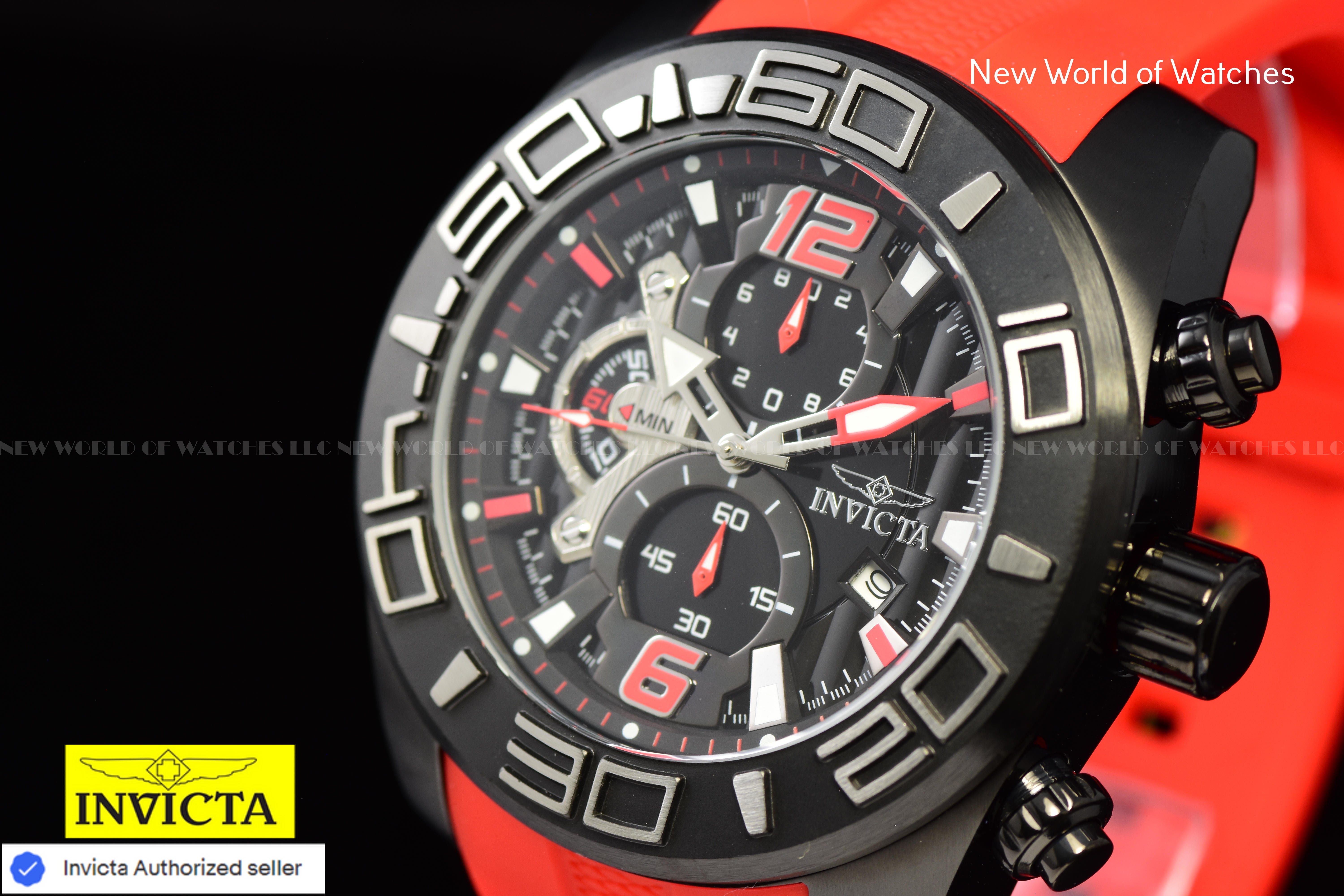 Invicta Men's Pro Diver 50mm Chronograph Dial Slicone Band BLACK/RED Watch