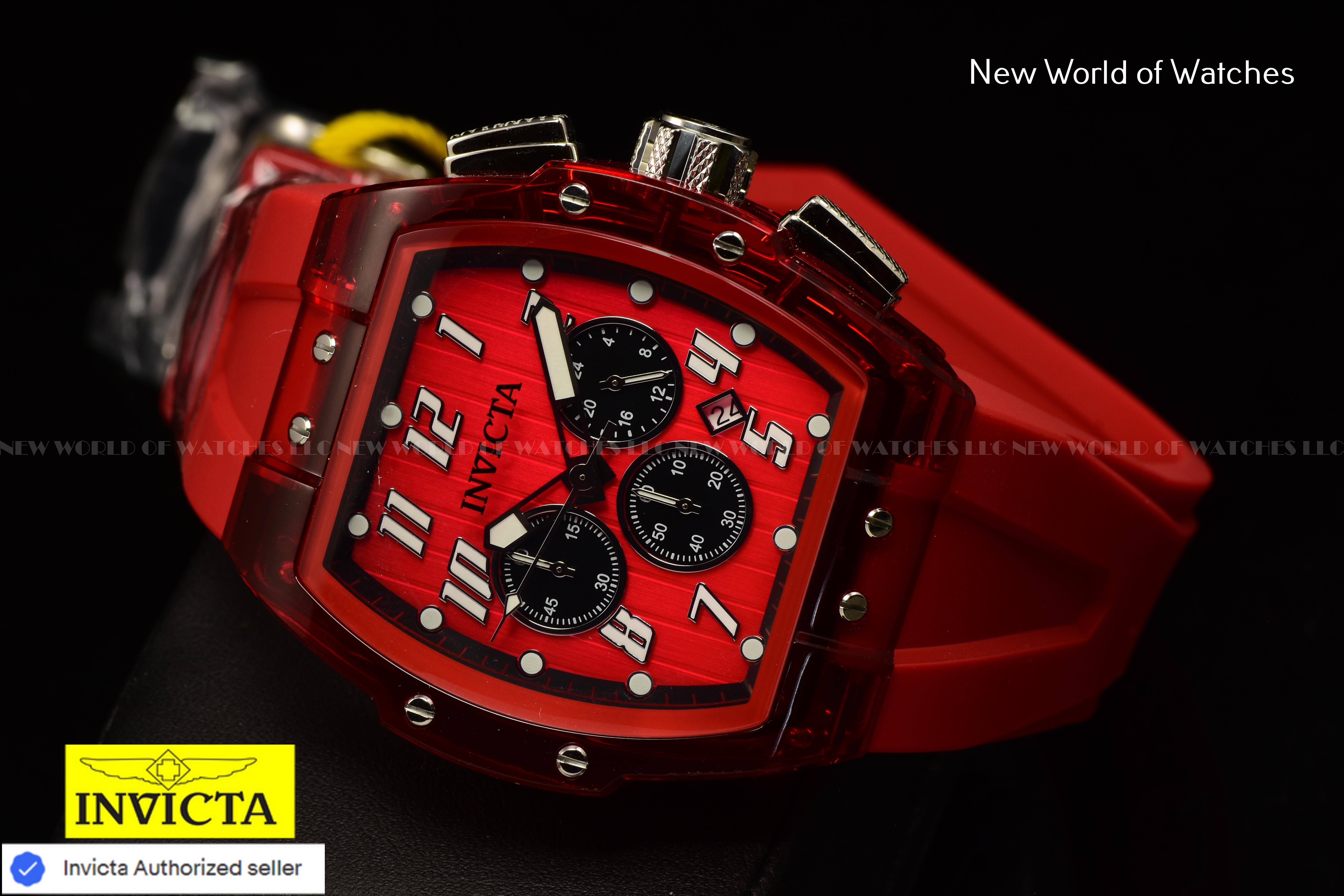 Invicta Men's S1 Rally Transparent/Red Chronograph Dial 47mm Silicone Band Watch