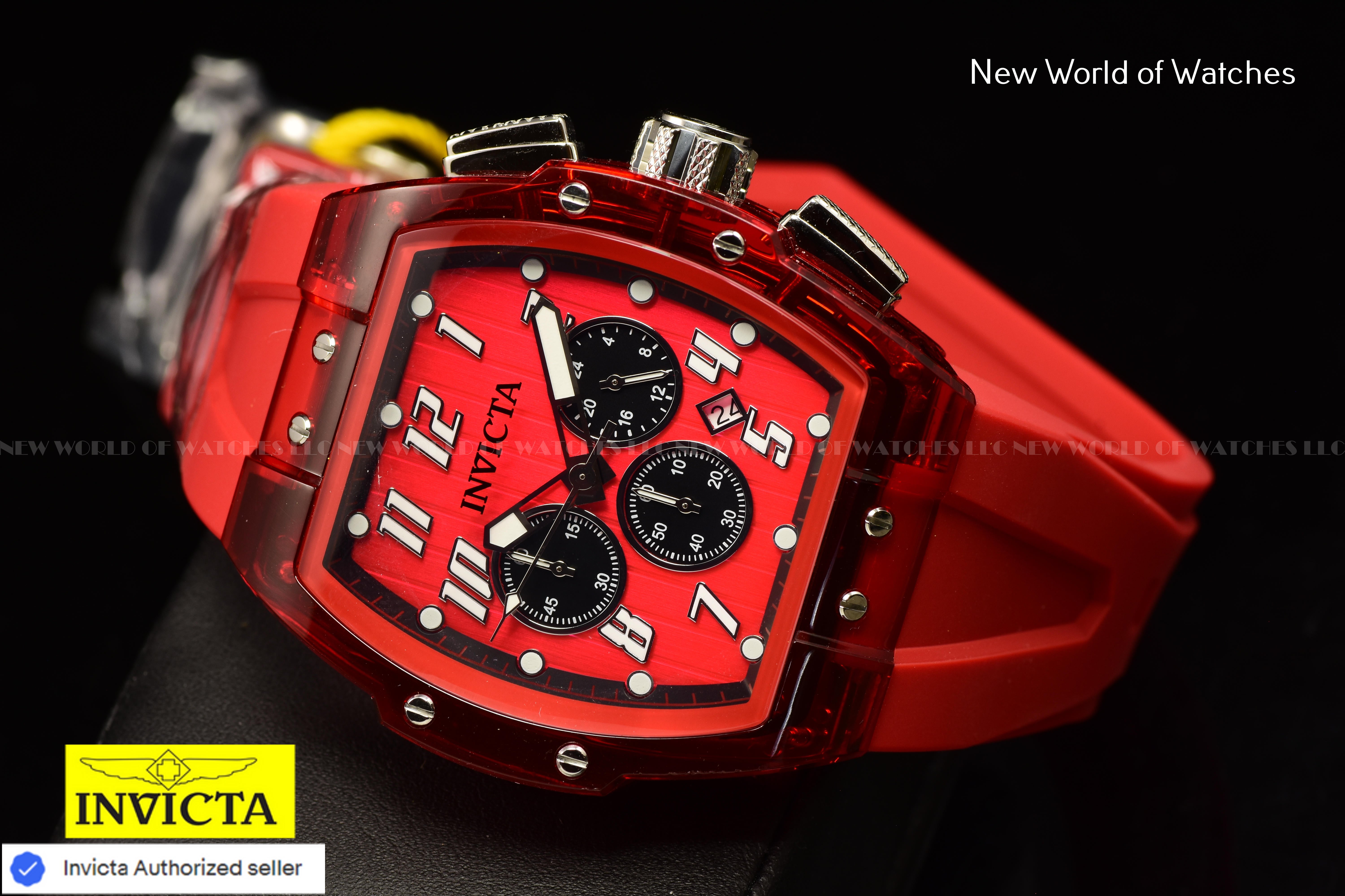 Invicta Men's S1 Rally Transparent/Red Chronograph Dial 47mm Silicone Band Watch