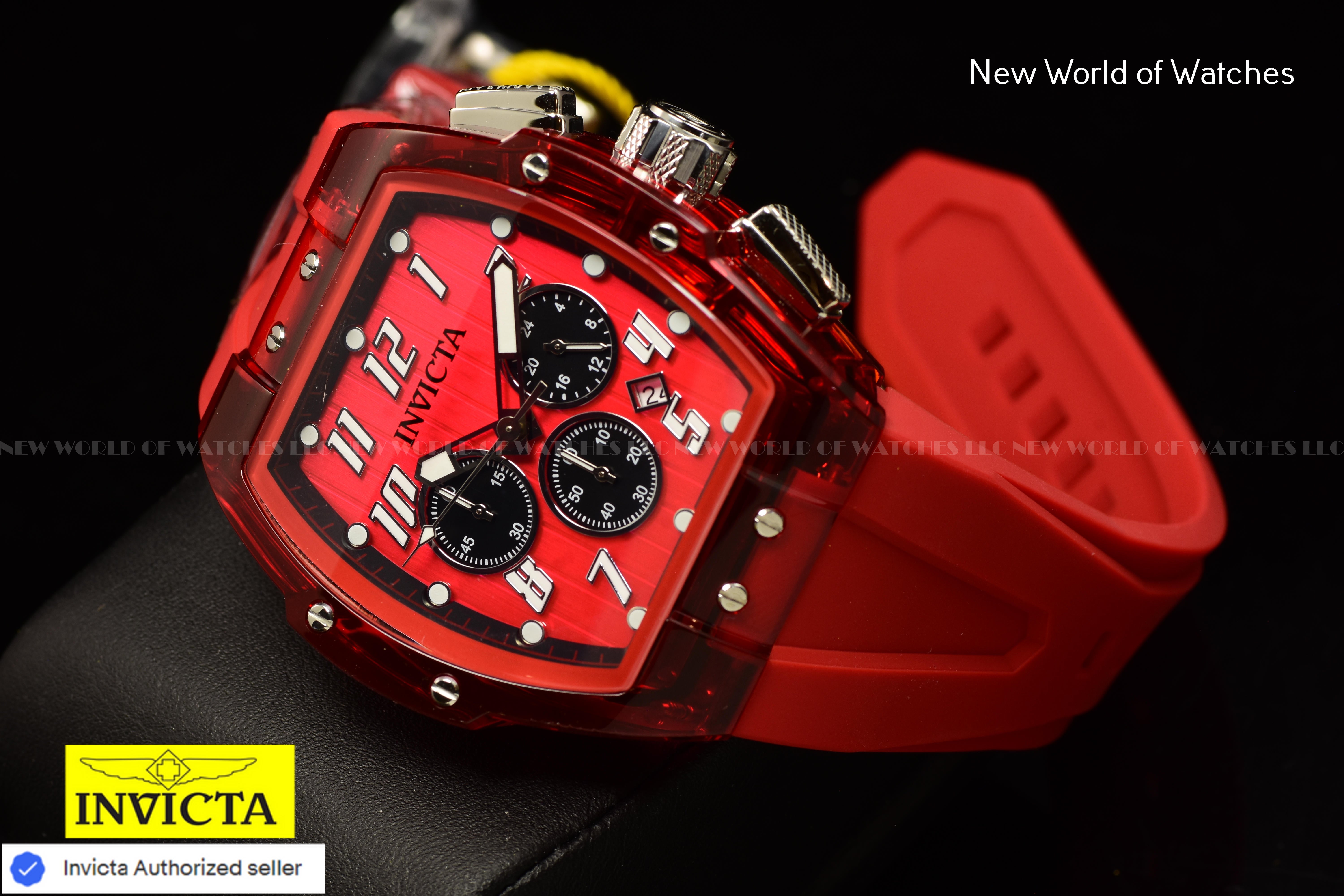 Invicta Men's S1 Rally Transparent/Red Chronograph Dial 47mm Silicone Band Watch