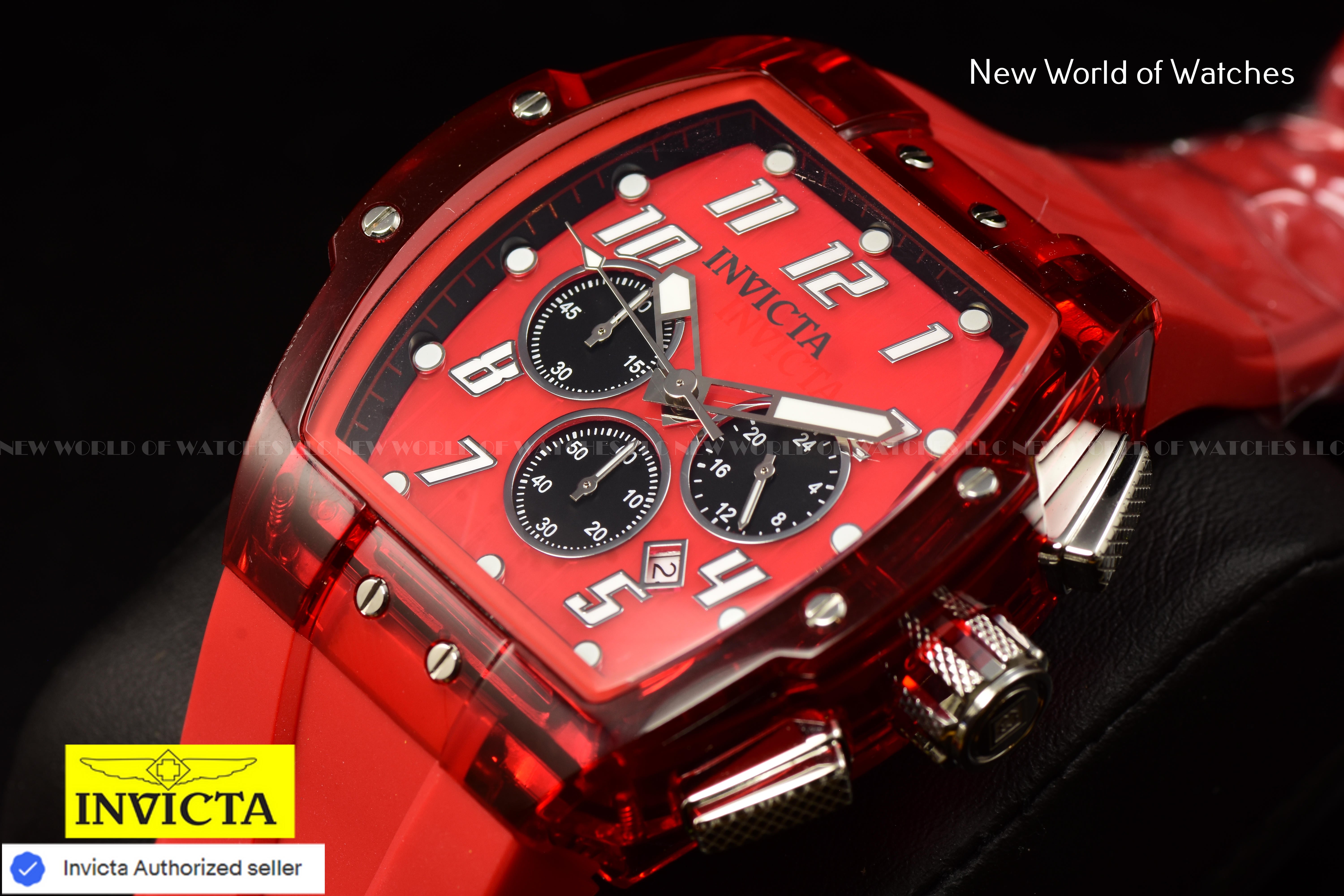 Invicta Men's S1 Rally Transparent/Red Chronograph Dial 47mm Silicone Band Watch