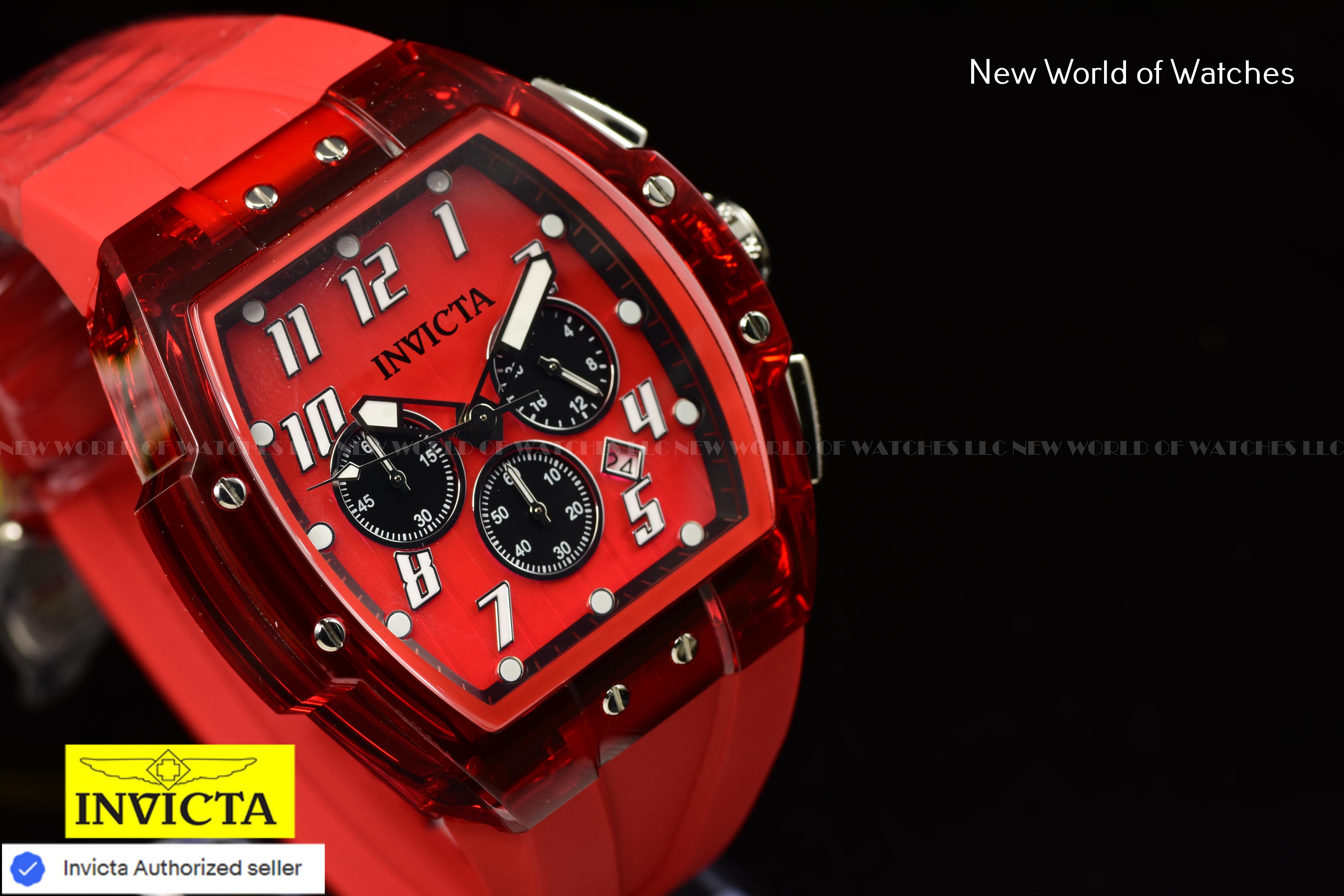 Invicta Men's S1 Rally Transparent/Red Chronograph Dial 47mm Silicone Band Watch