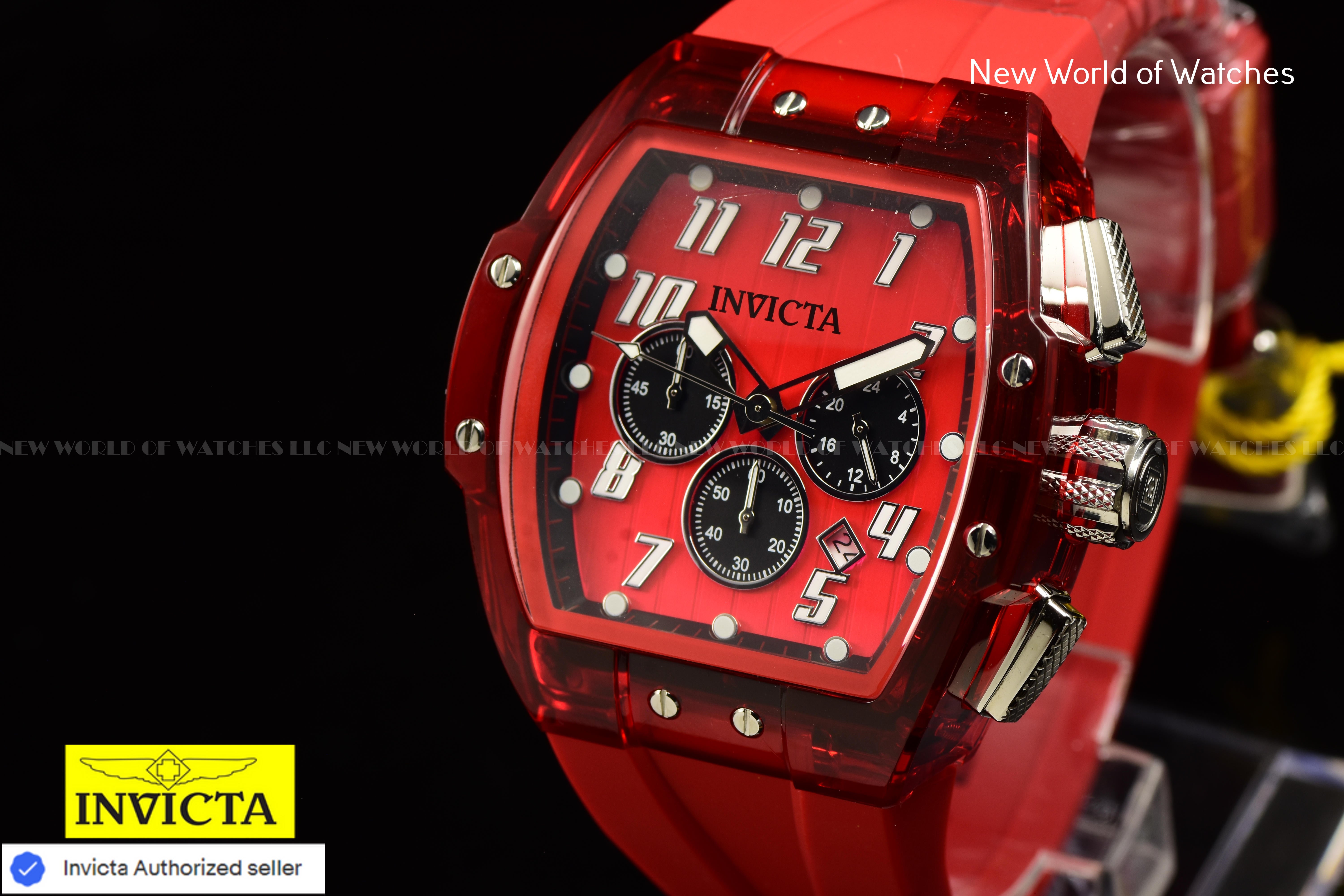 Invicta Men's S1 Rally Transparent/Red Chronograph Dial 47mm Silicone Band Watch