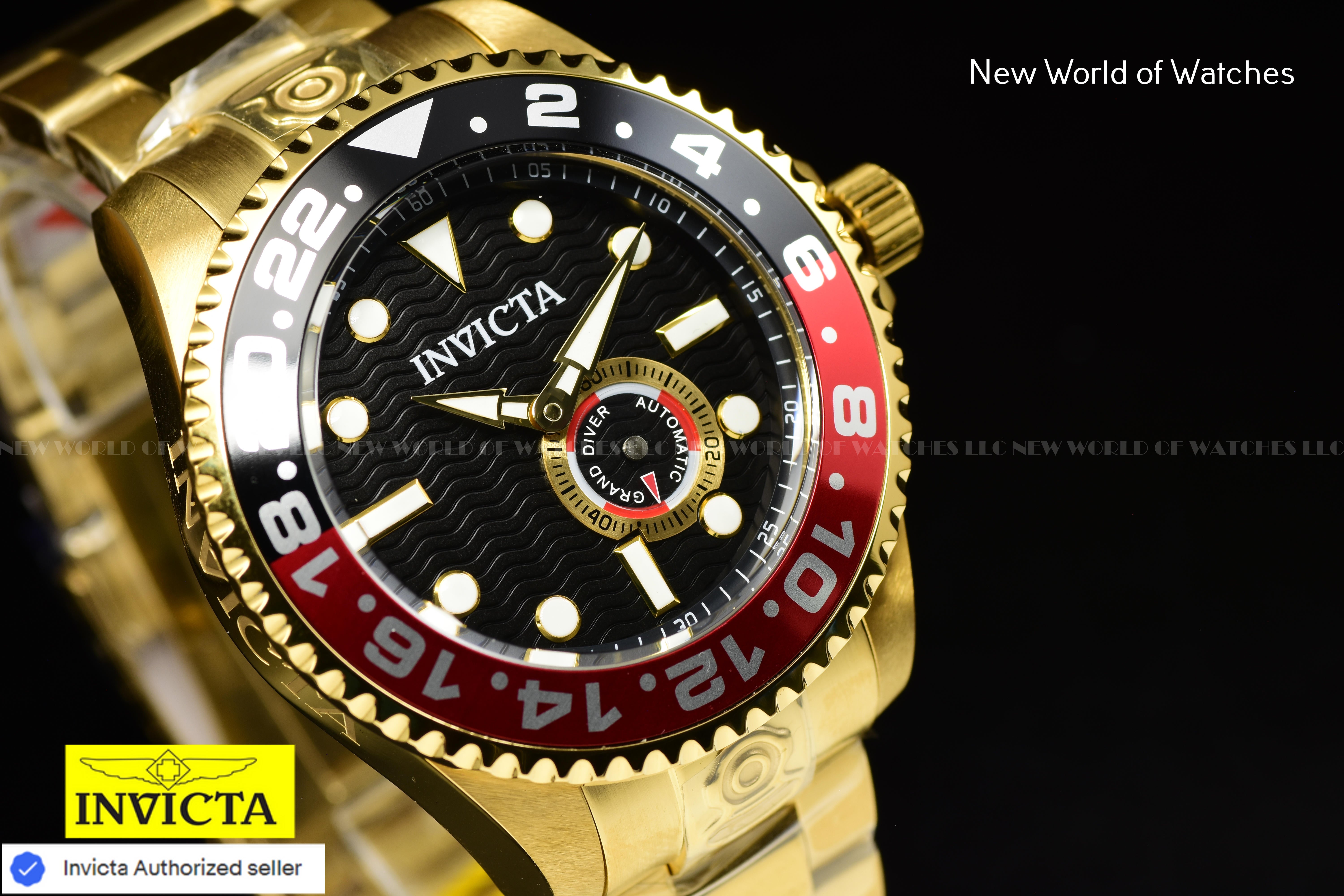 Invicta Men's GRAND DIVER 47mm COKE BEZEL Gold Stainless Steel Automatic Watch