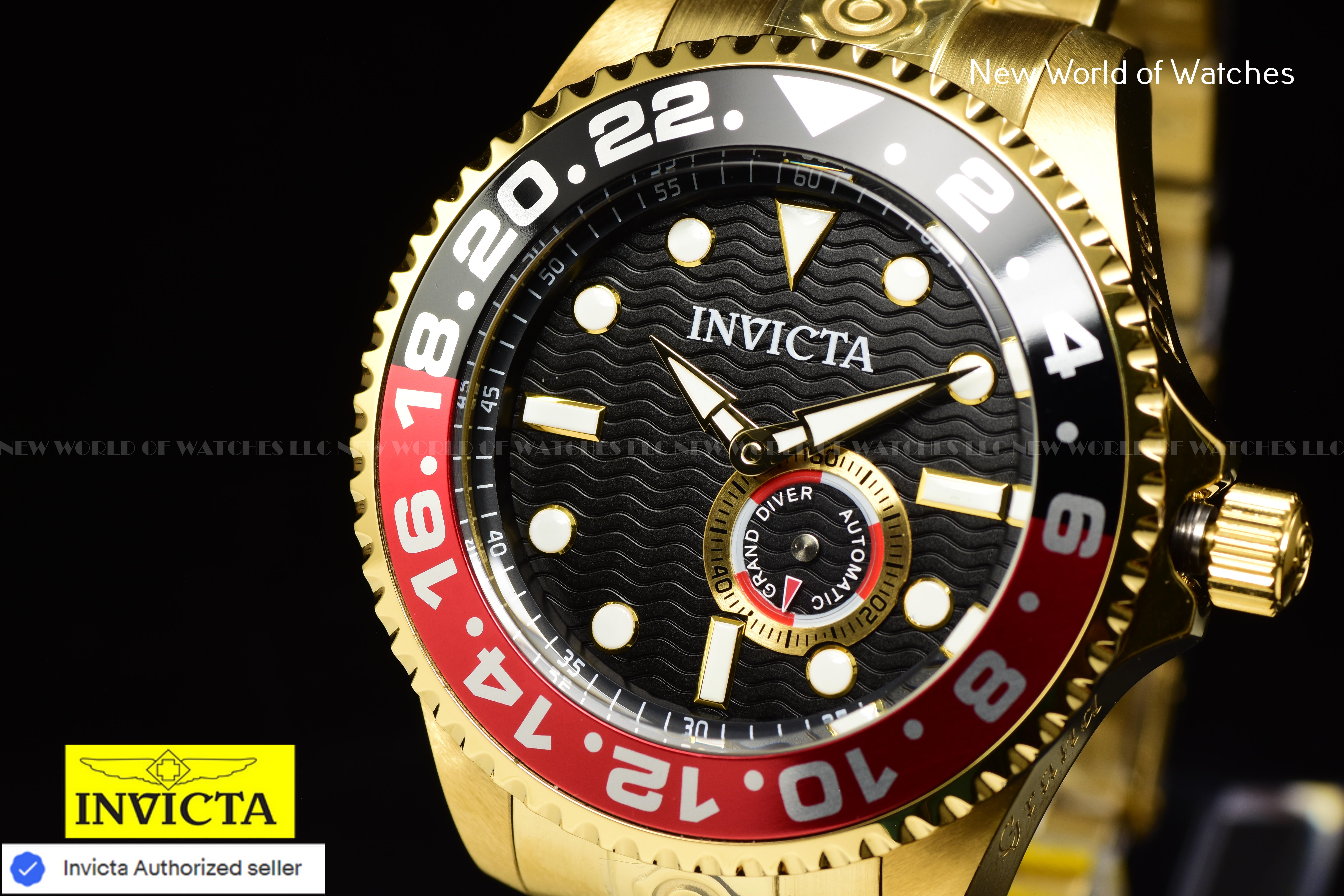 Invicta Men's GRAND DIVER 47mm COKE BEZEL Gold Stainless Steel Automatic Watch