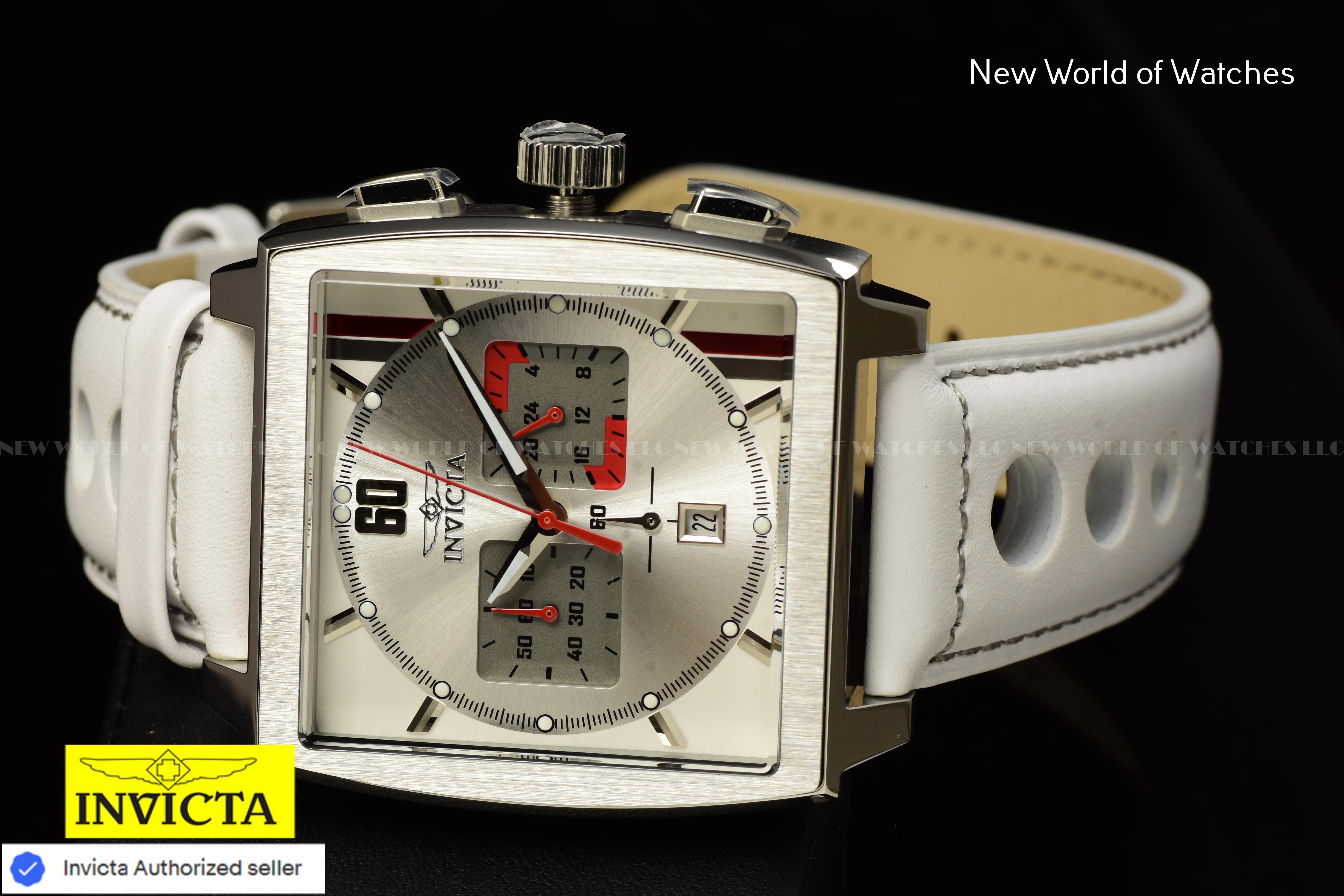 Invicta Men S1 Rally Multicolor Dial Chronograph Quartz 45mm White Leather Watch