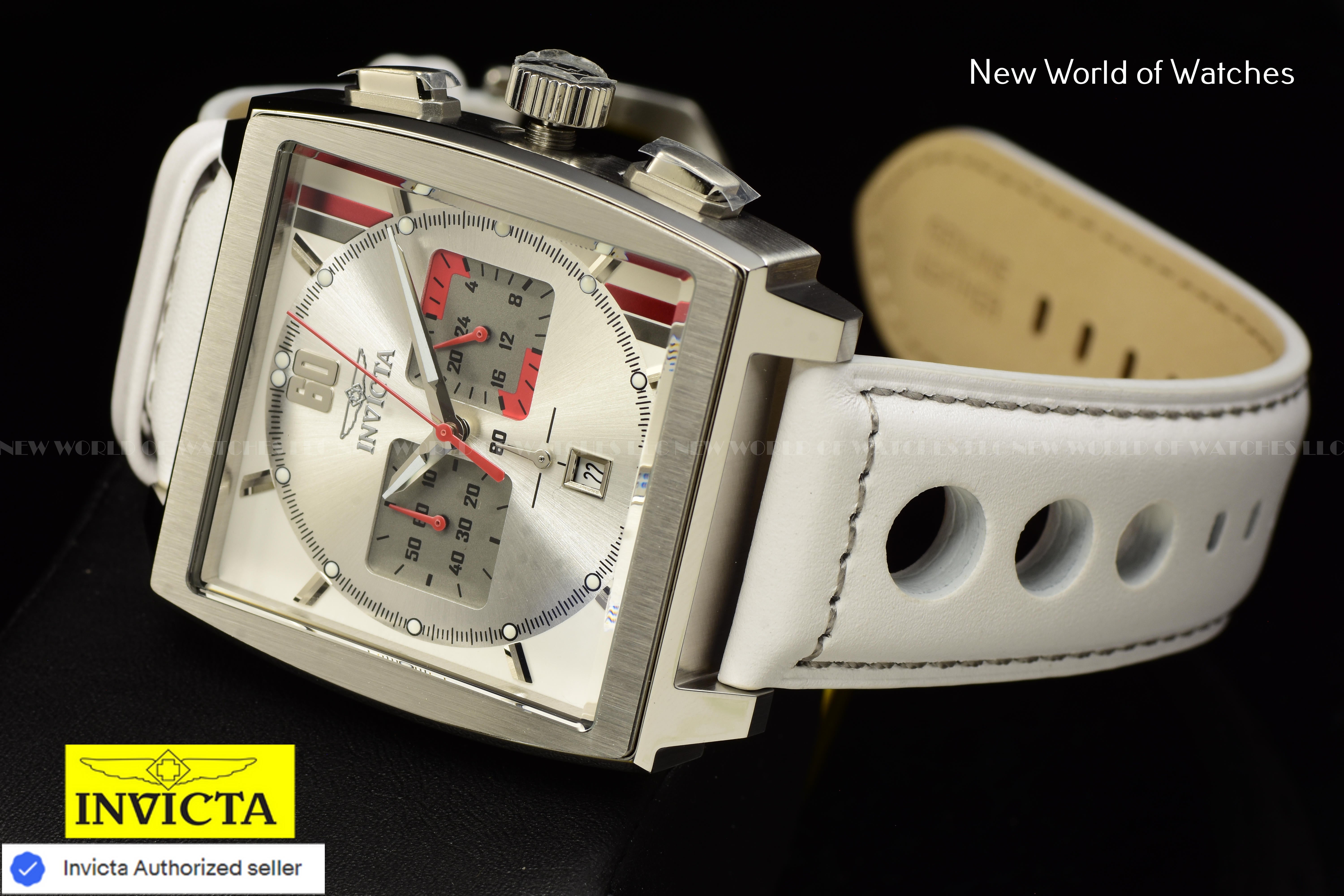 Invicta Men S1 Rally Multicolor Dial Chronograph Quartz 45mm White Leather Watch