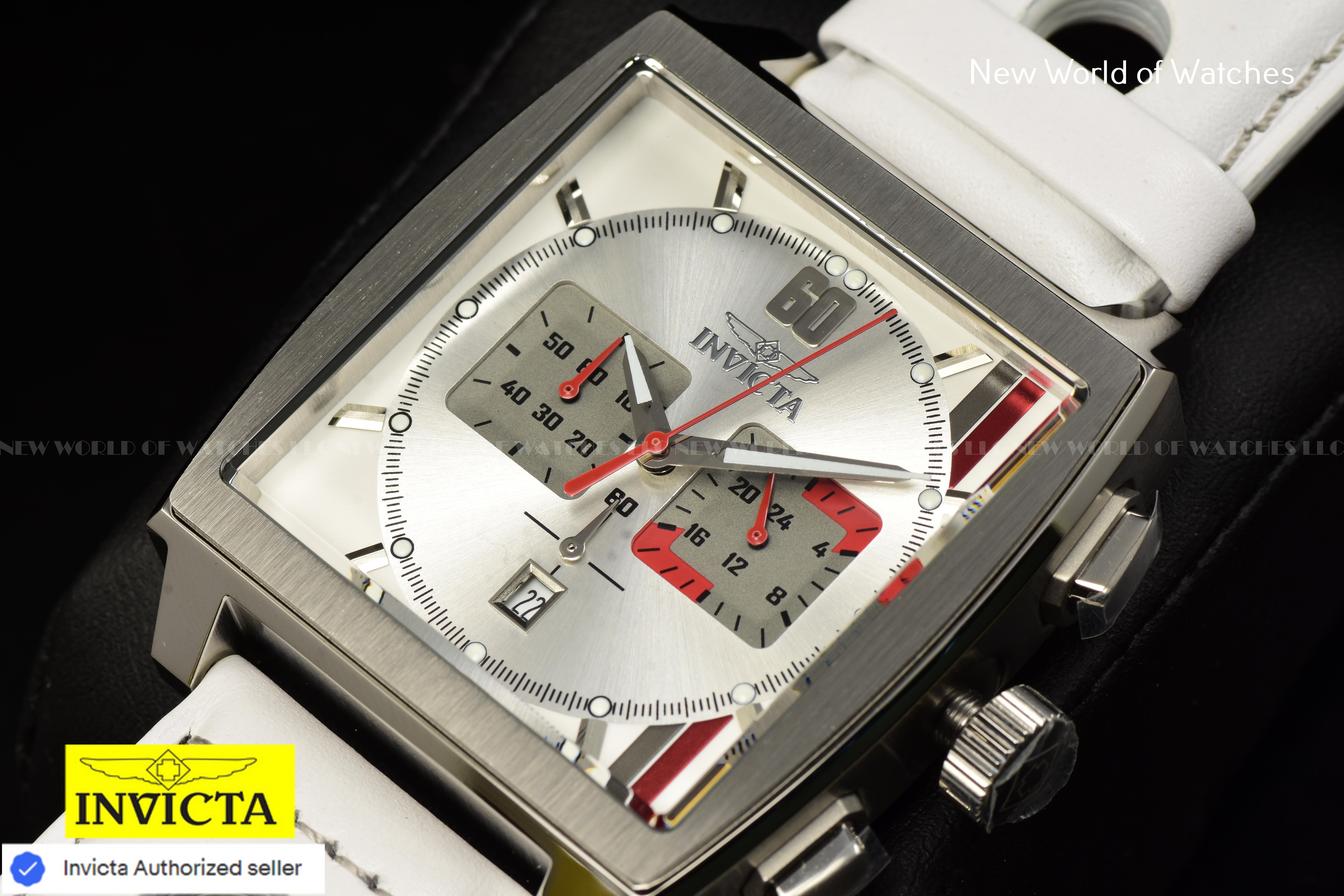 Invicta Men S1 Rally Multicolor Dial Chronograph Quartz 45mm White Leather Watch