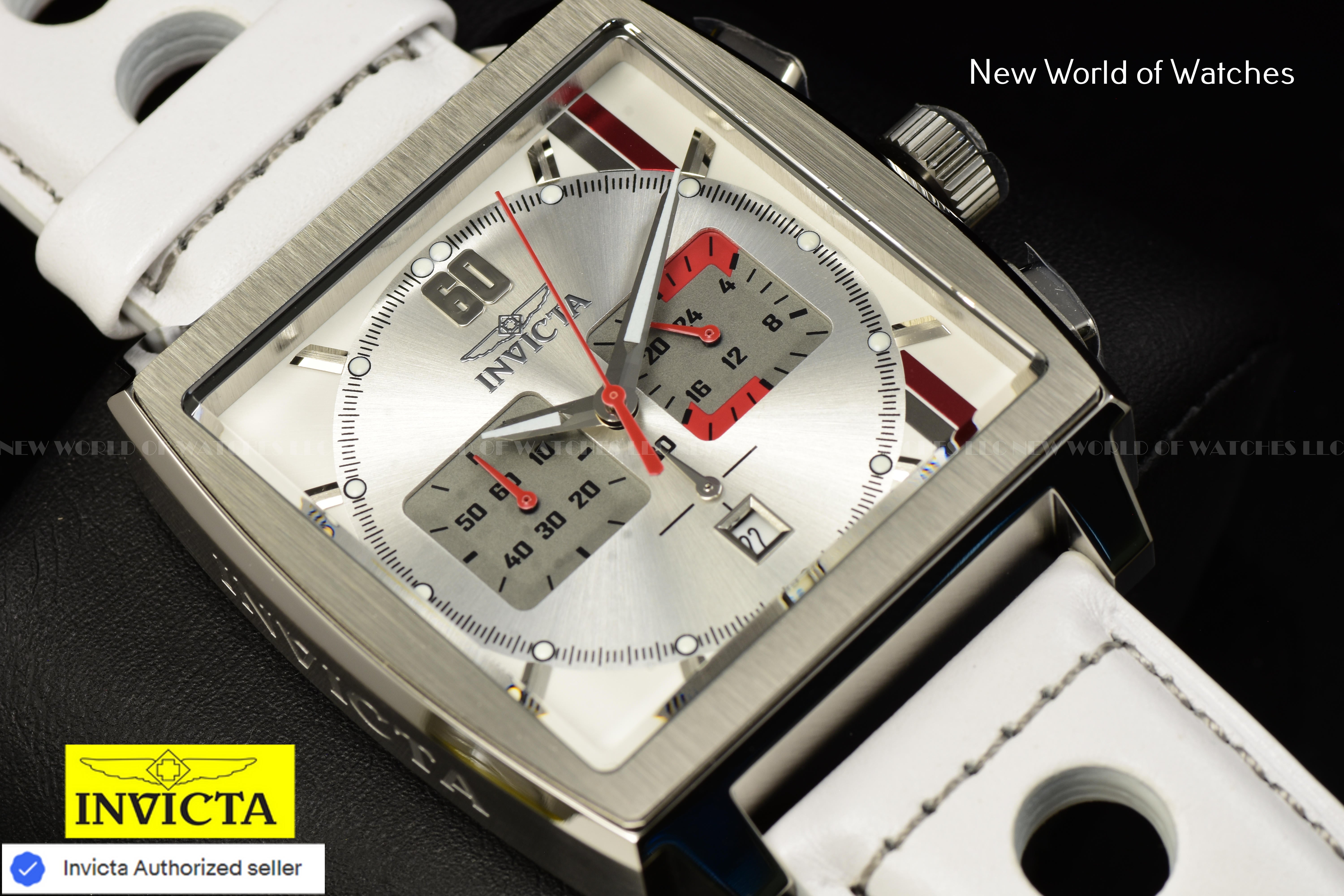 Invicta Men S1 Rally Multicolor Dial Chronograph Quartz 45mm White Leather Watch