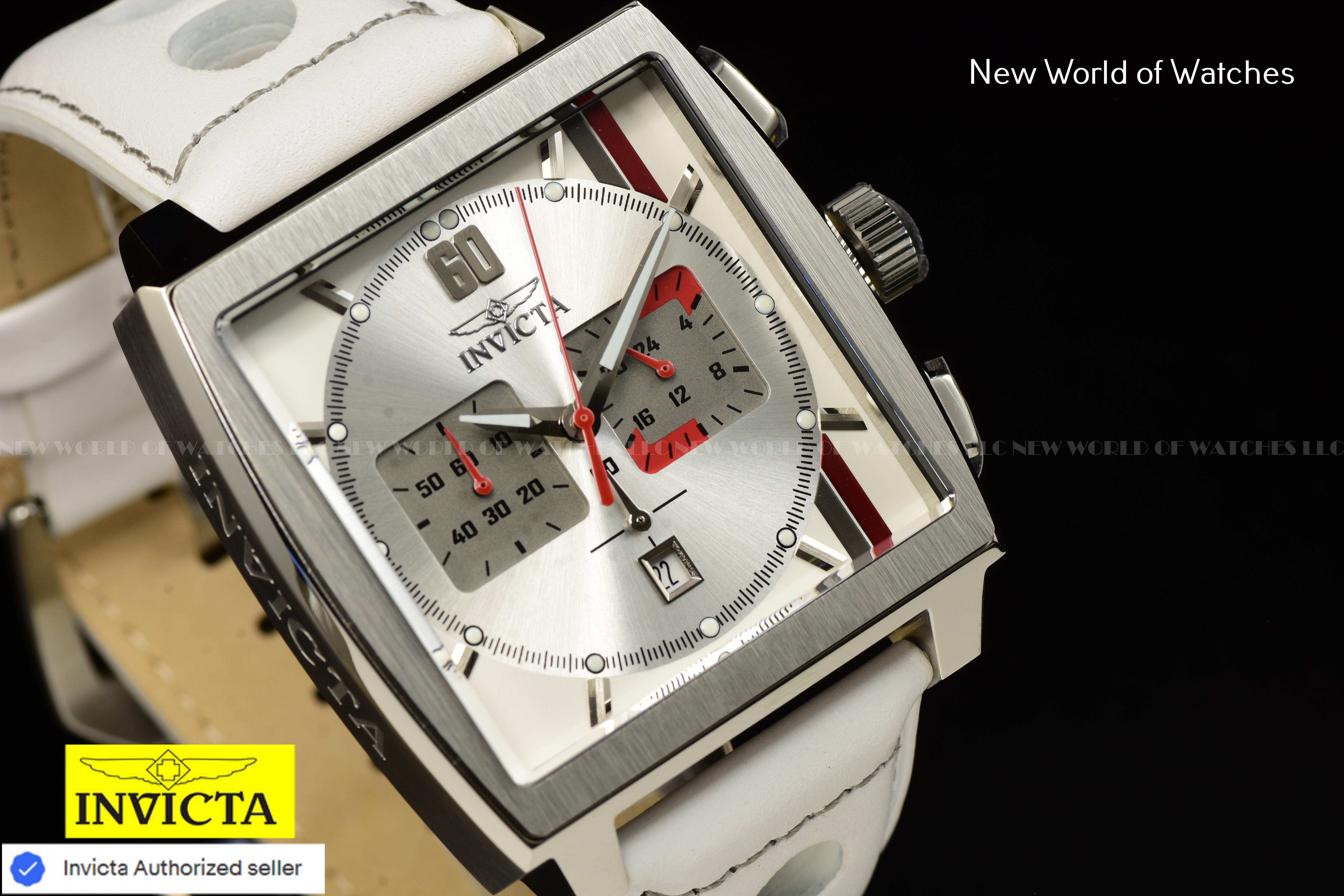 Invicta Men S1 Rally Multicolor Dial Chronograph Quartz 45mm White Leather Watch