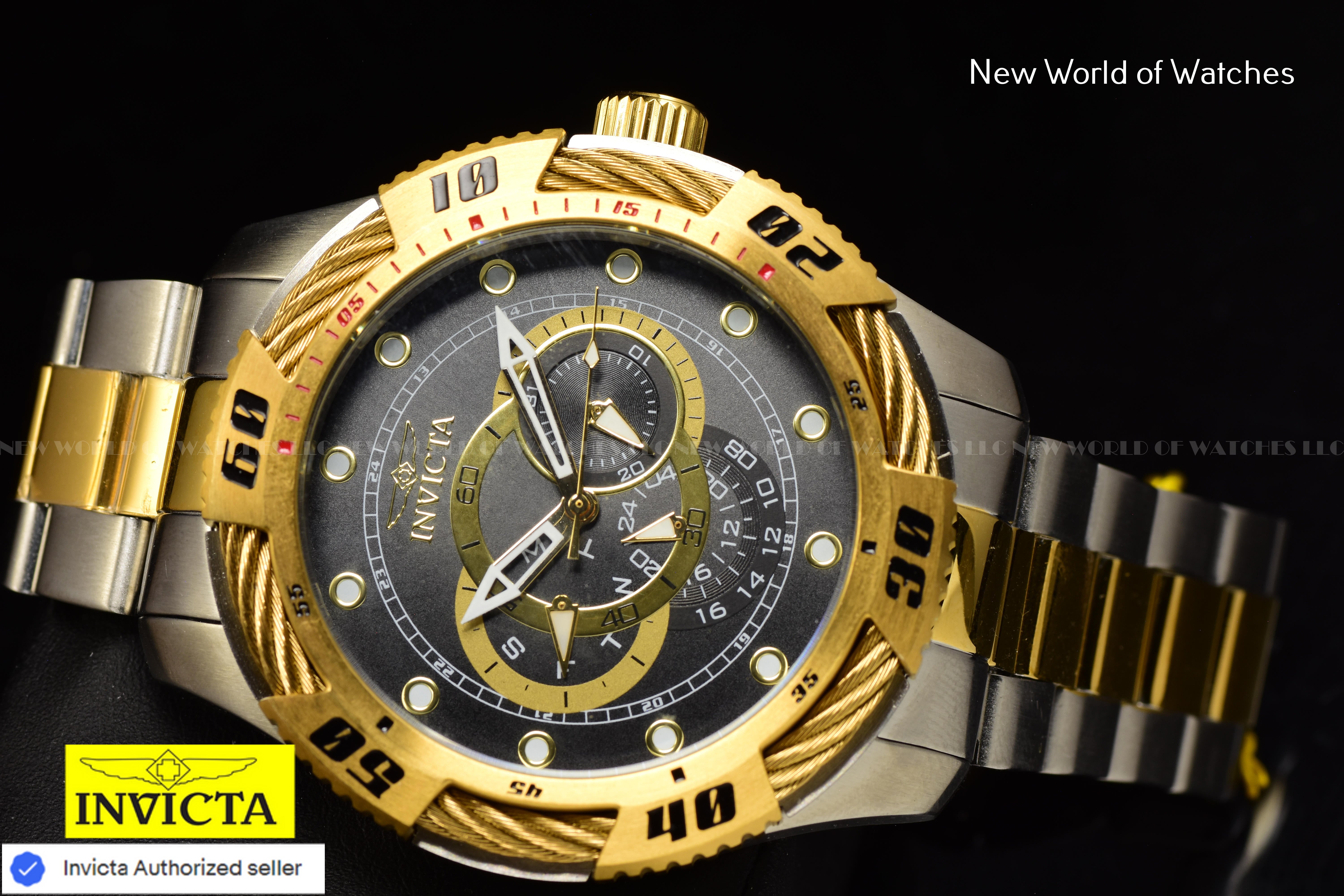 Invicta Men's SPEEDWAY Chronograph BLACK Dial 50m Stainless Steel Two Tone Watch