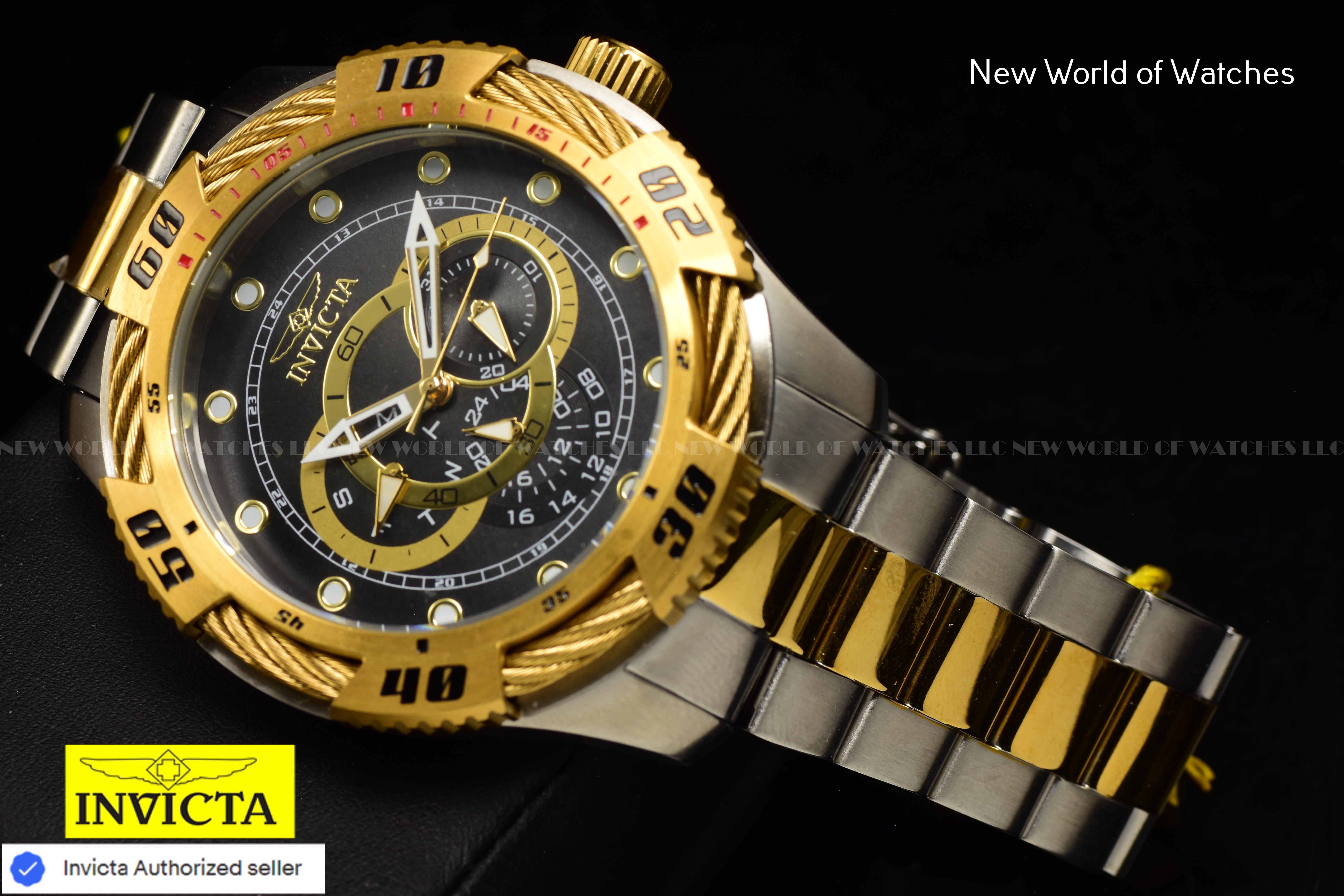 Invicta Men's SPEEDWAY Chronograph BLACK Dial 50m Stainless Steel Two Tone Watch