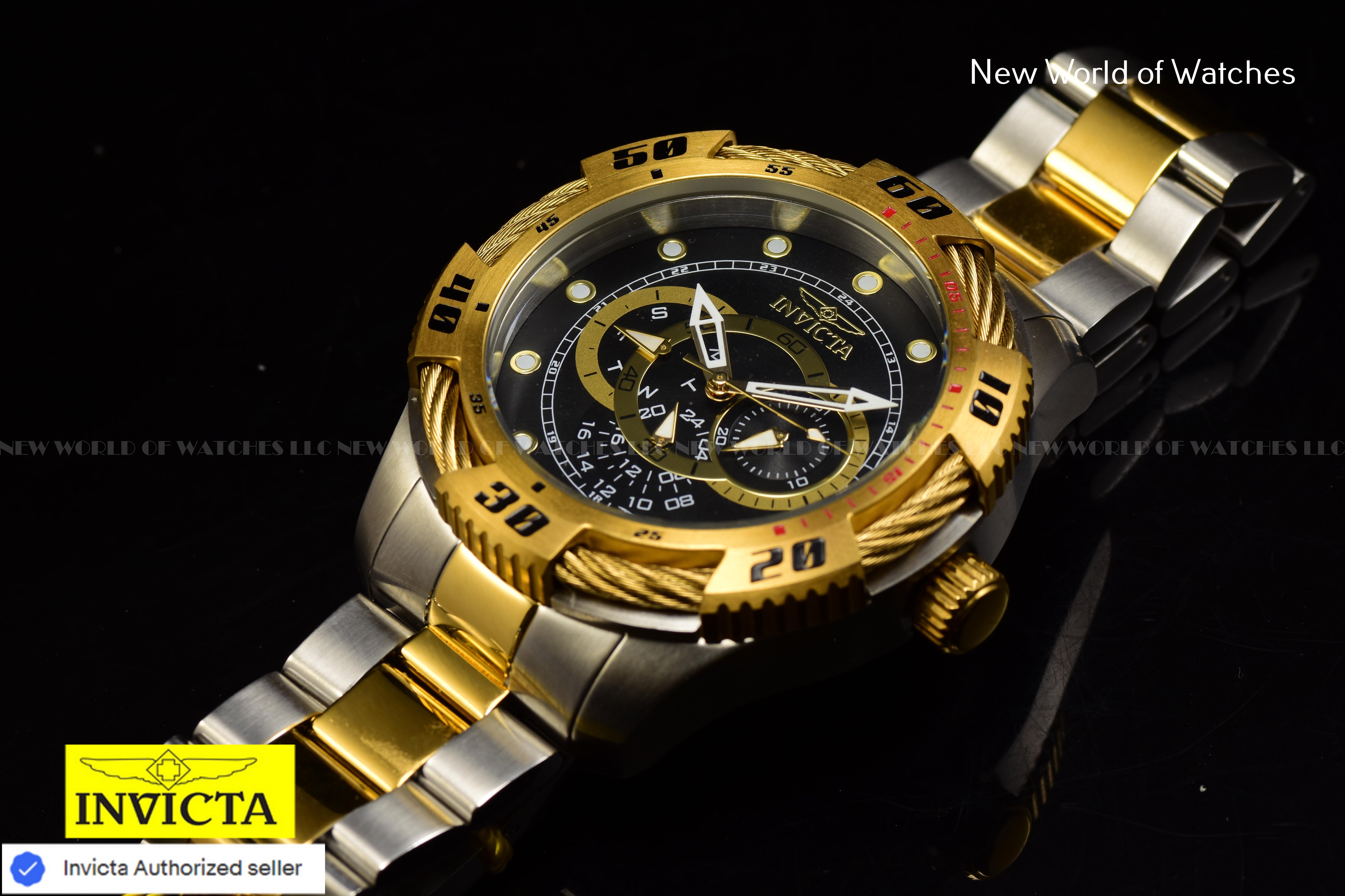 Invicta Men's SPEEDWAY Chronograph BLACK Dial 50m Stainless Steel Two Tone Watch