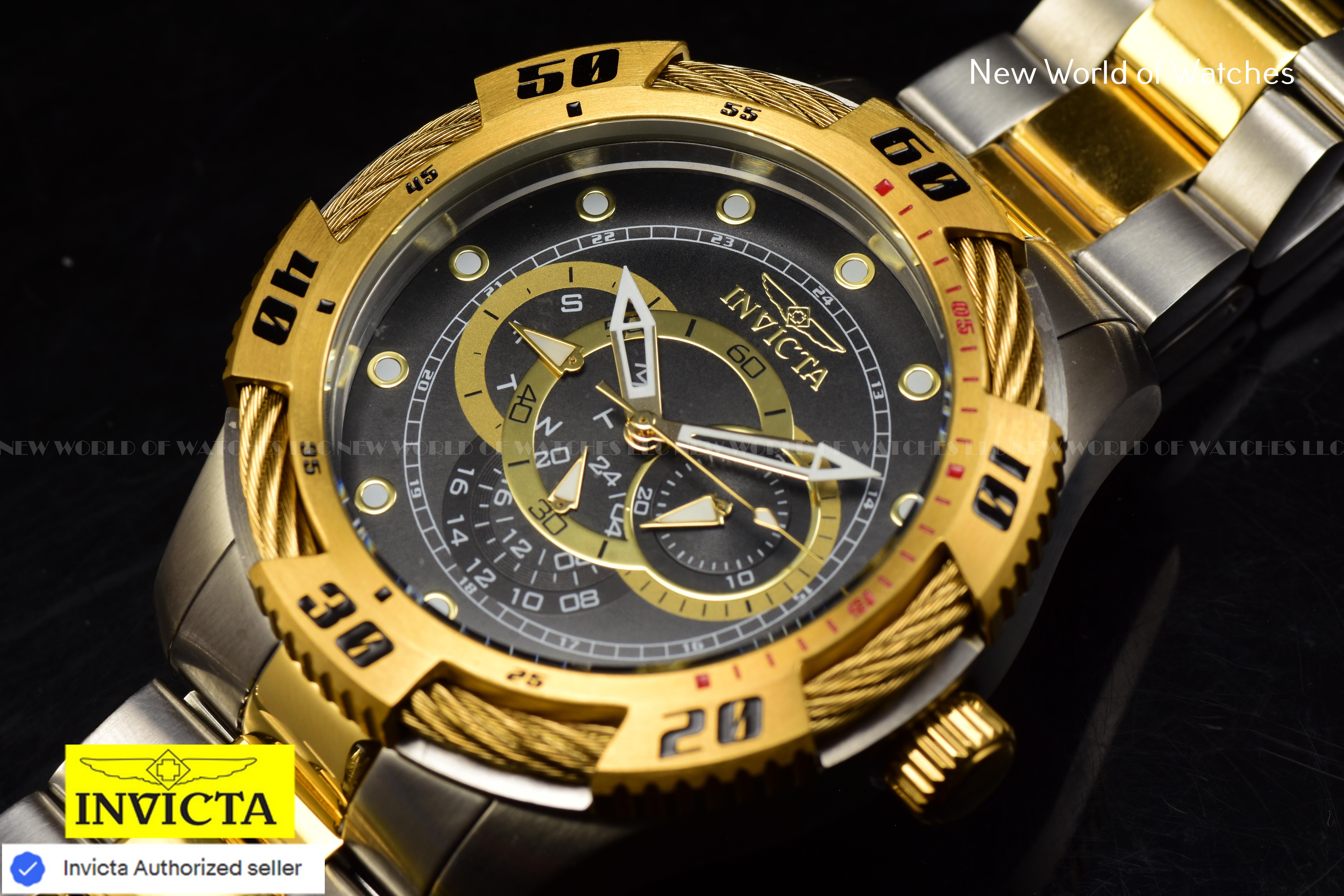 Invicta Men's SPEEDWAY Chronograph BLACK Dial 50m Stainless Steel Two Tone Watch