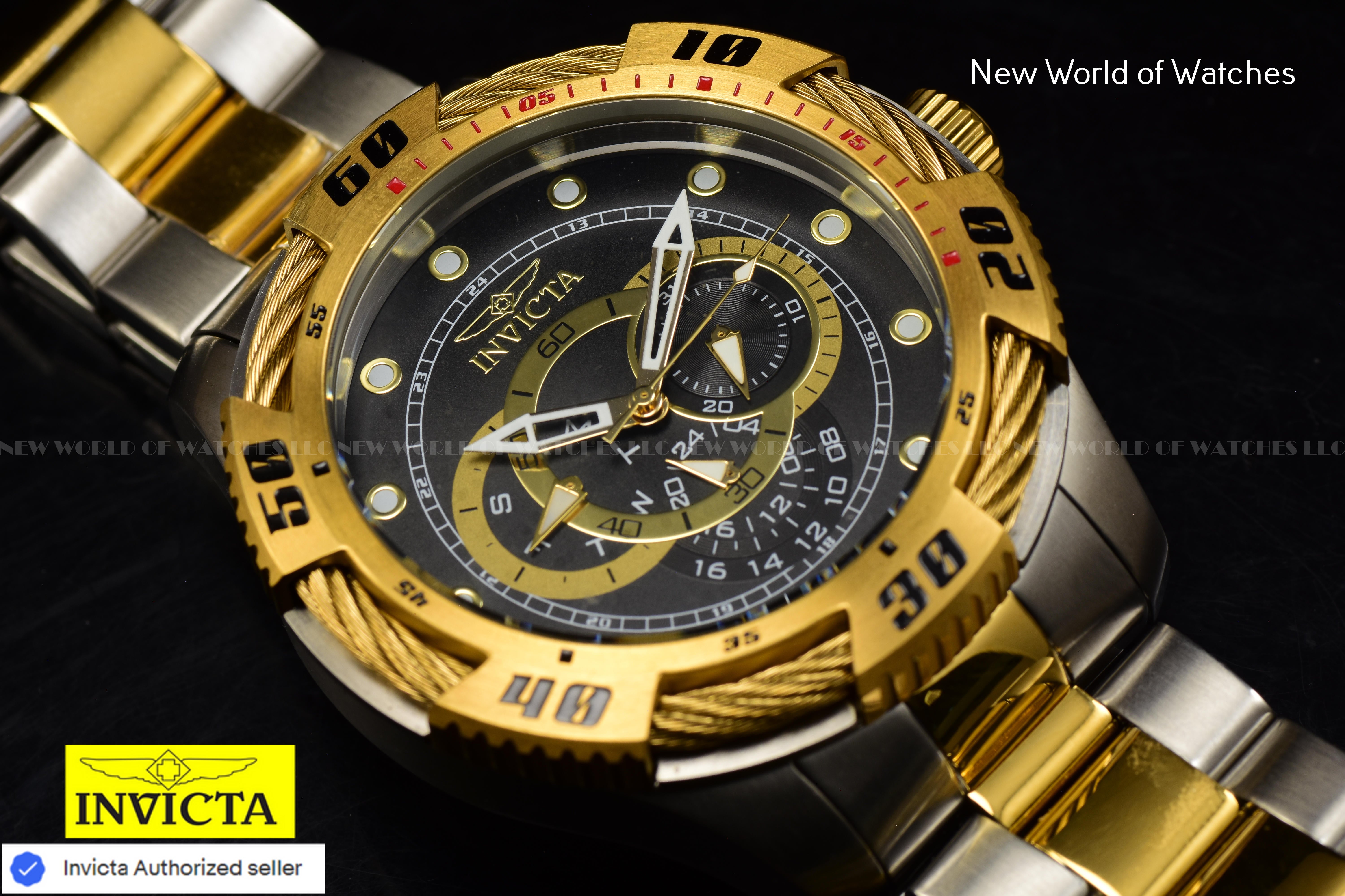 Invicta Men's SPEEDWAY Chronograph BLACK Dial 50m Stainless Steel Two Tone Watch