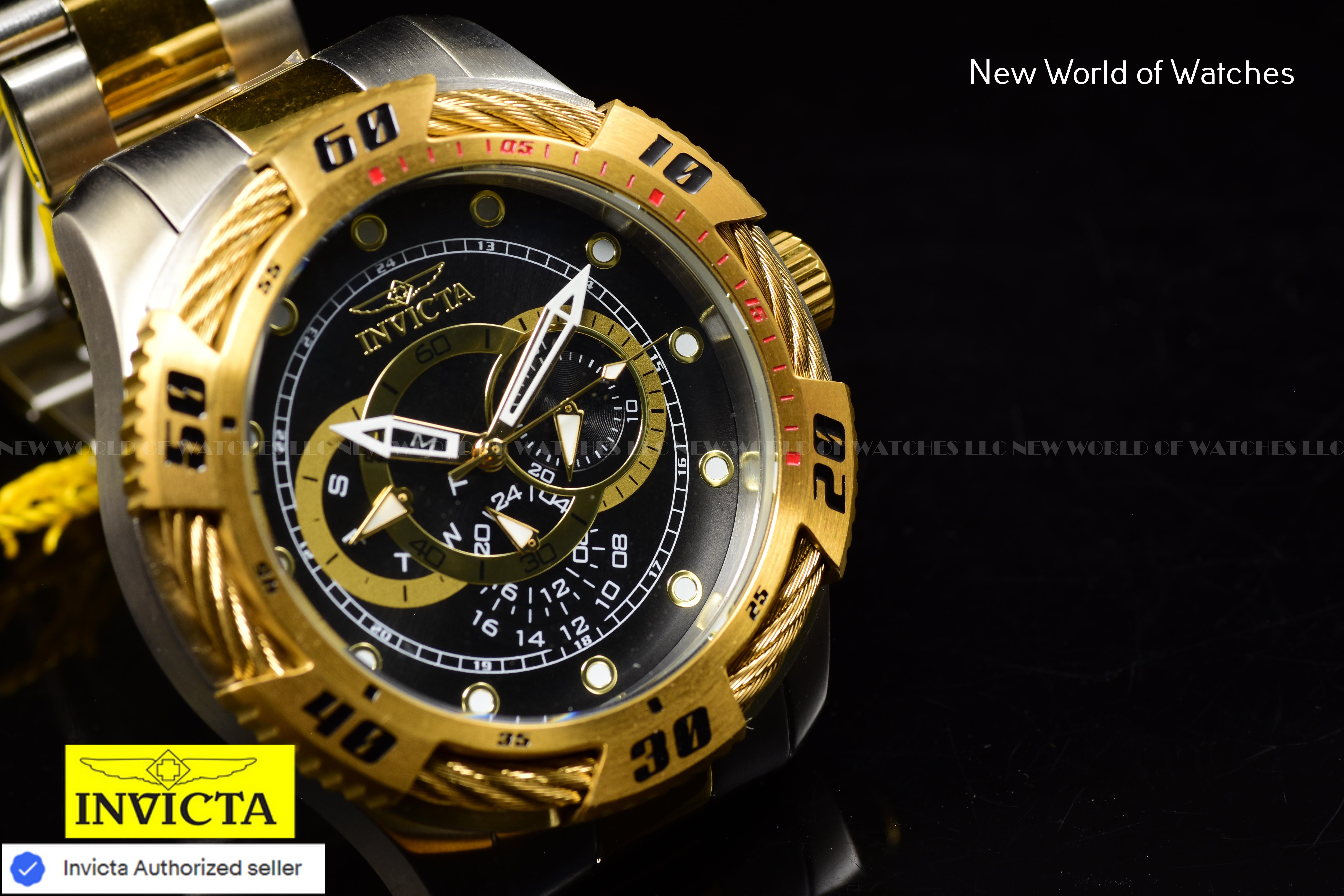 Invicta Men's SPEEDWAY Chronograph BLACK Dial 50m Stainless Steel Two Tone Watch