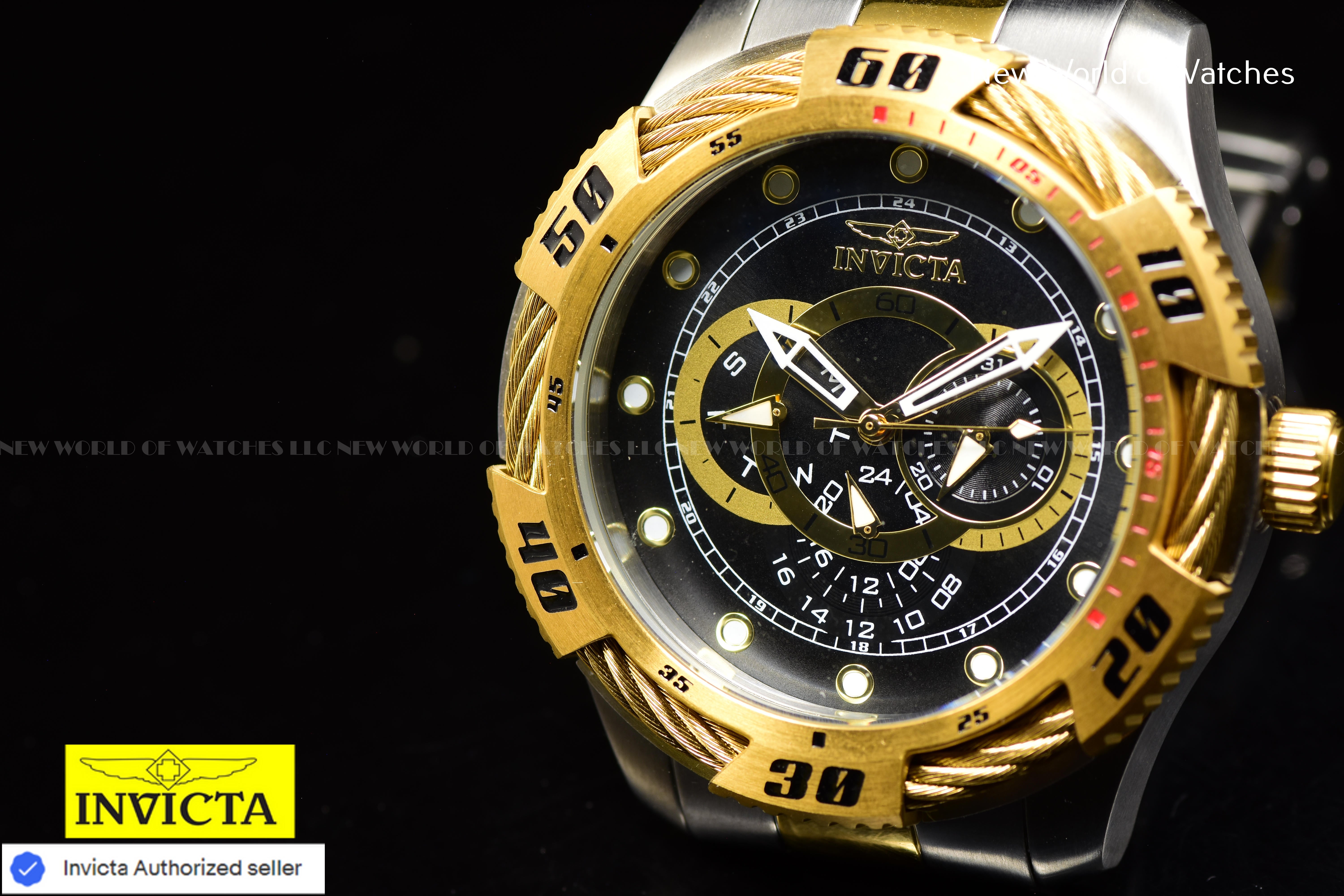 Invicta Men's SPEEDWAY Chronograph BLACK Dial 50m Stainless Steel Two Tone Watch