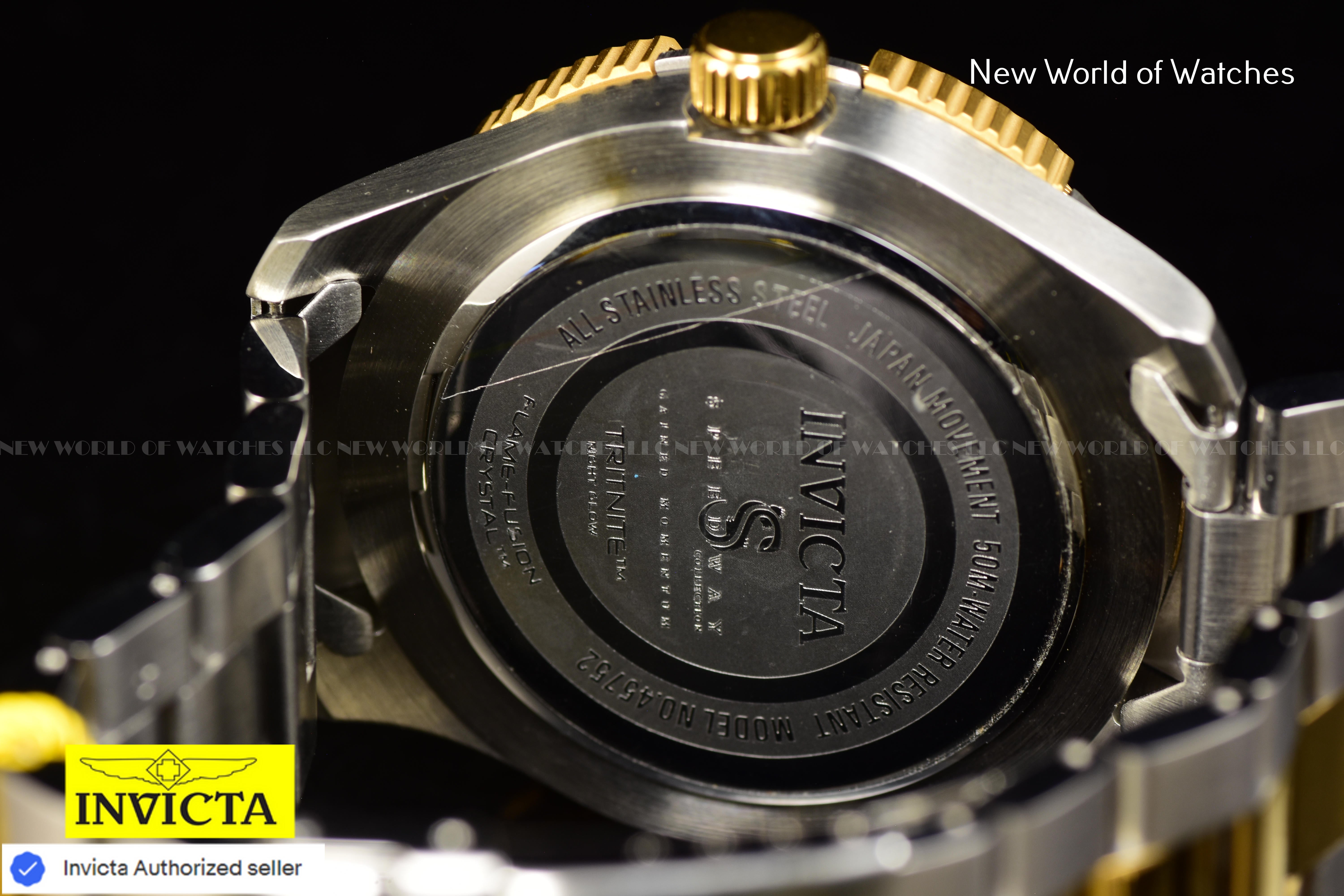Invicta Men's SPEEDWAY Chronograph BLACK Dial 50m Stainless Steel Two Tone Watch