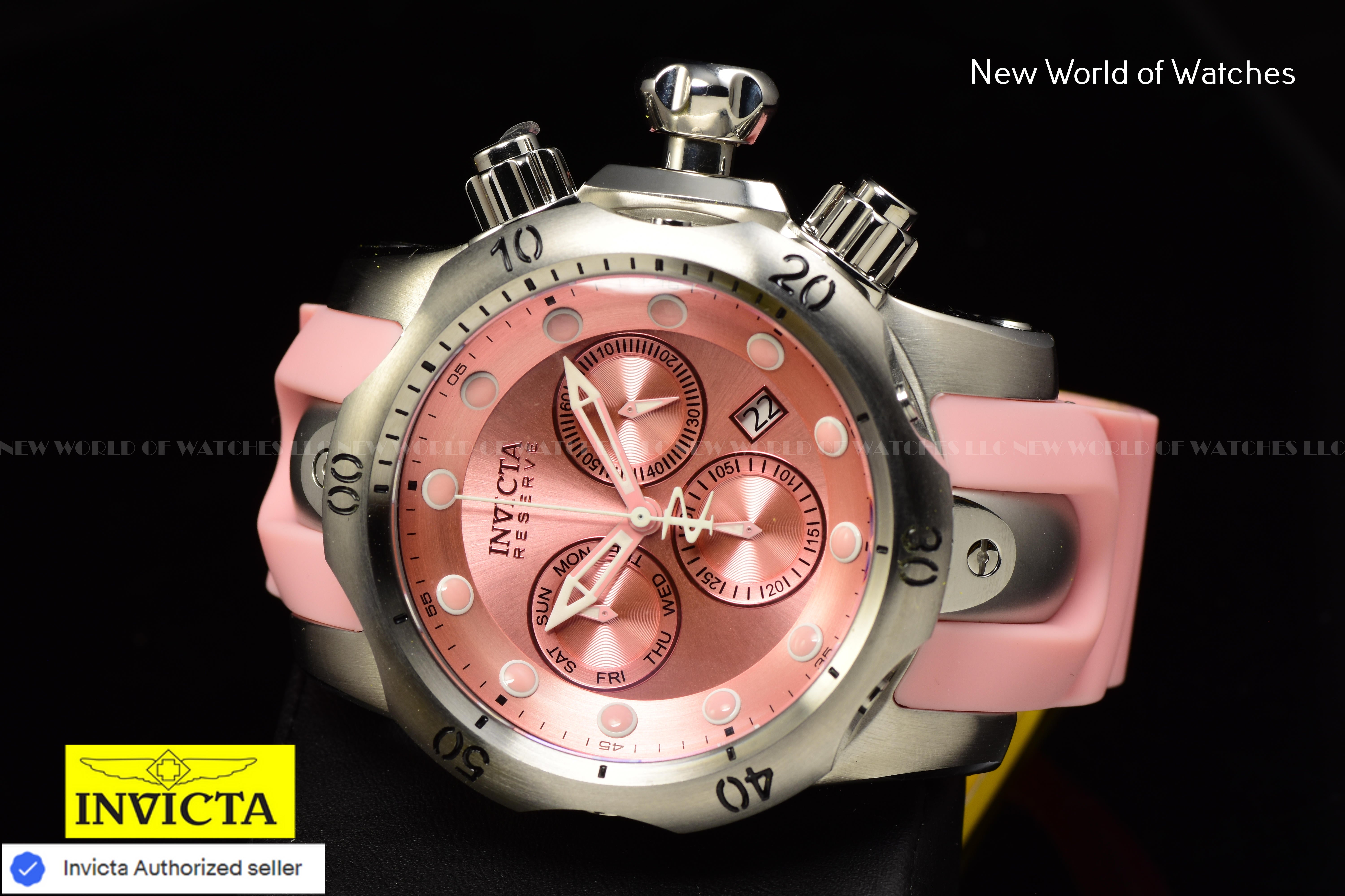 Invicta Men's 53.7mm Reserve VENOM Elegant SWISS Chronograph Pink Silicone Watch