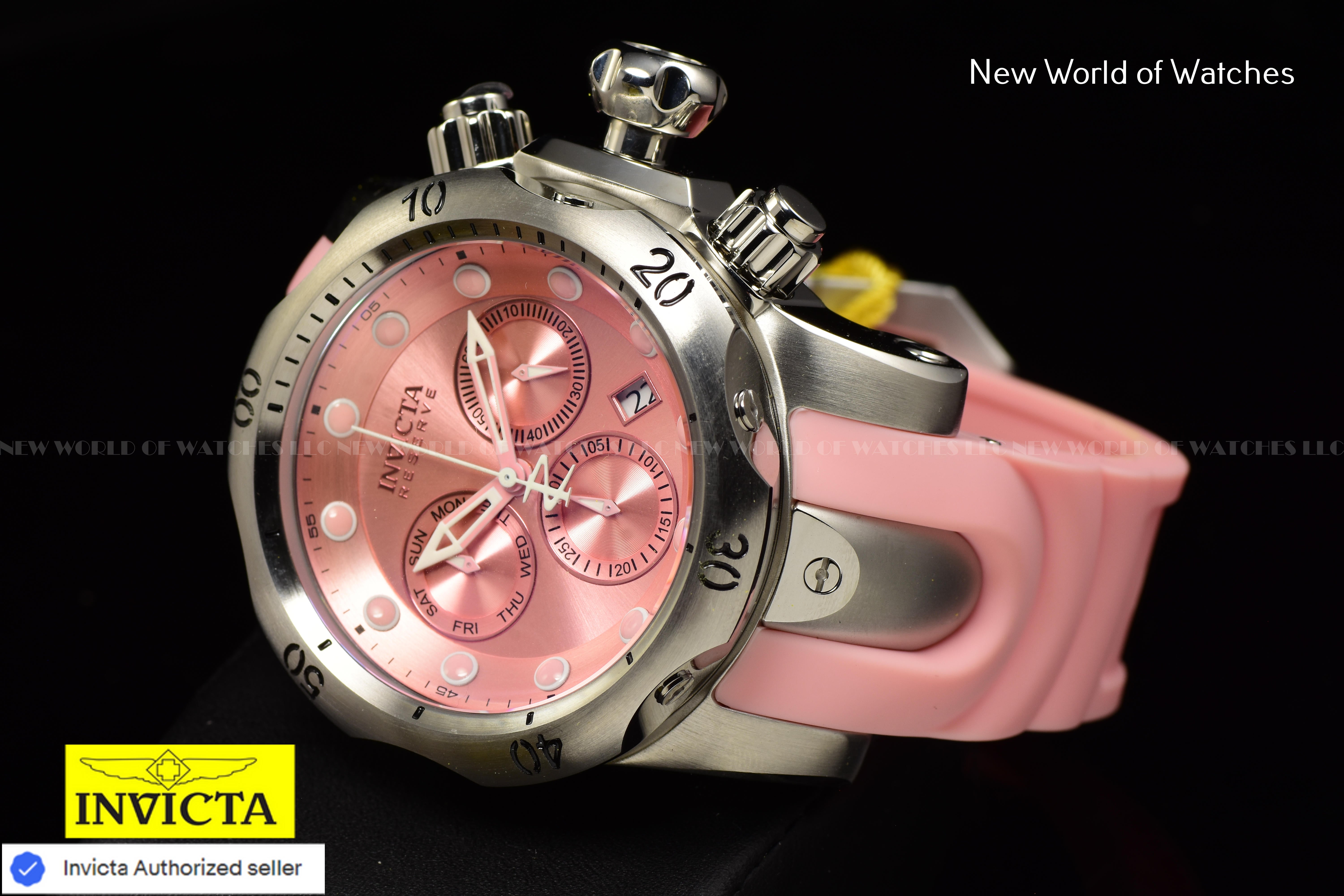 Invicta Men's 53.7mm Reserve VENOM Elegant SWISS Chronograph Pink Silicone Watch