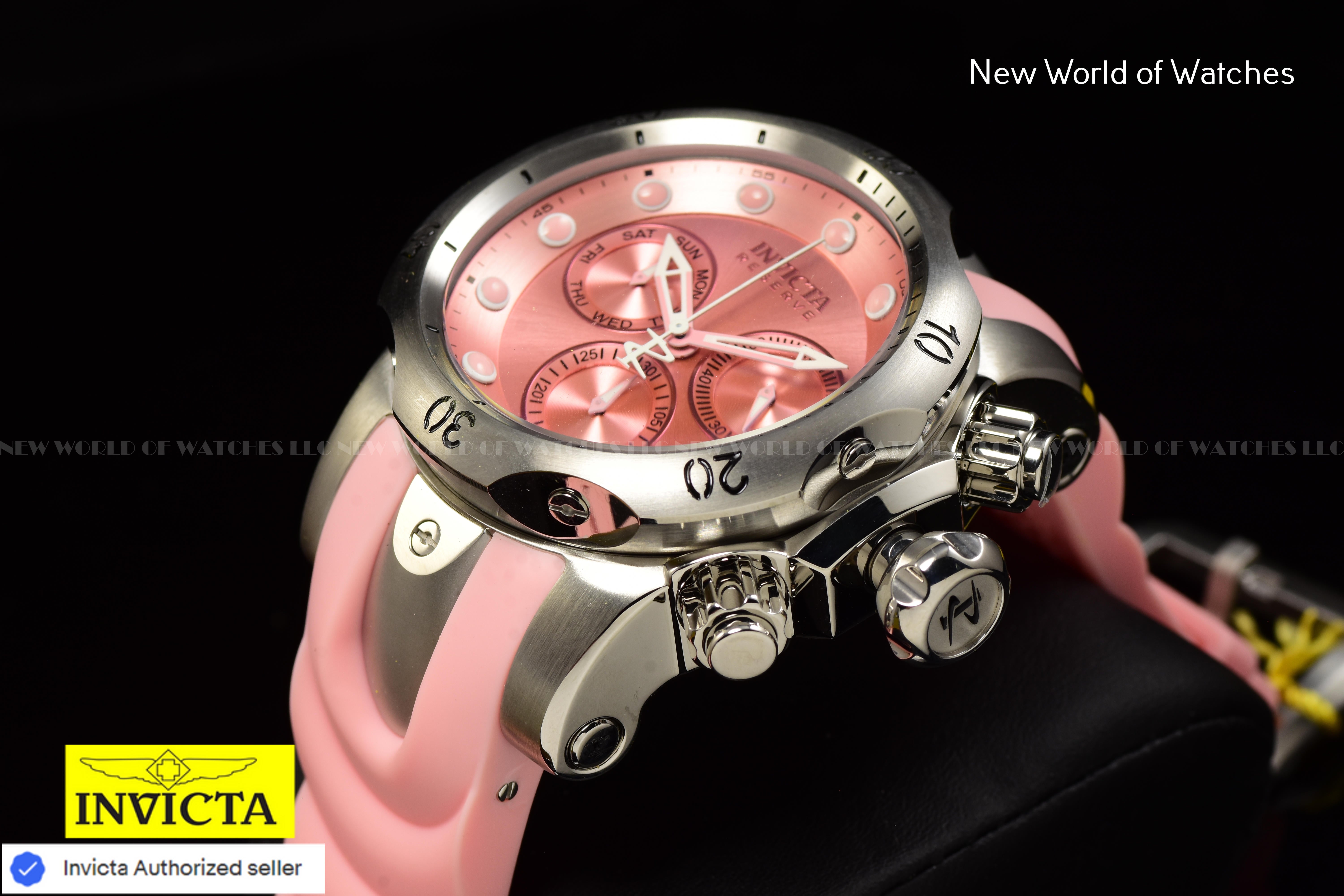 Invicta Men's 53.7mm Reserve VENOM Elegant SWISS Chronograph Pink Silicone Watch