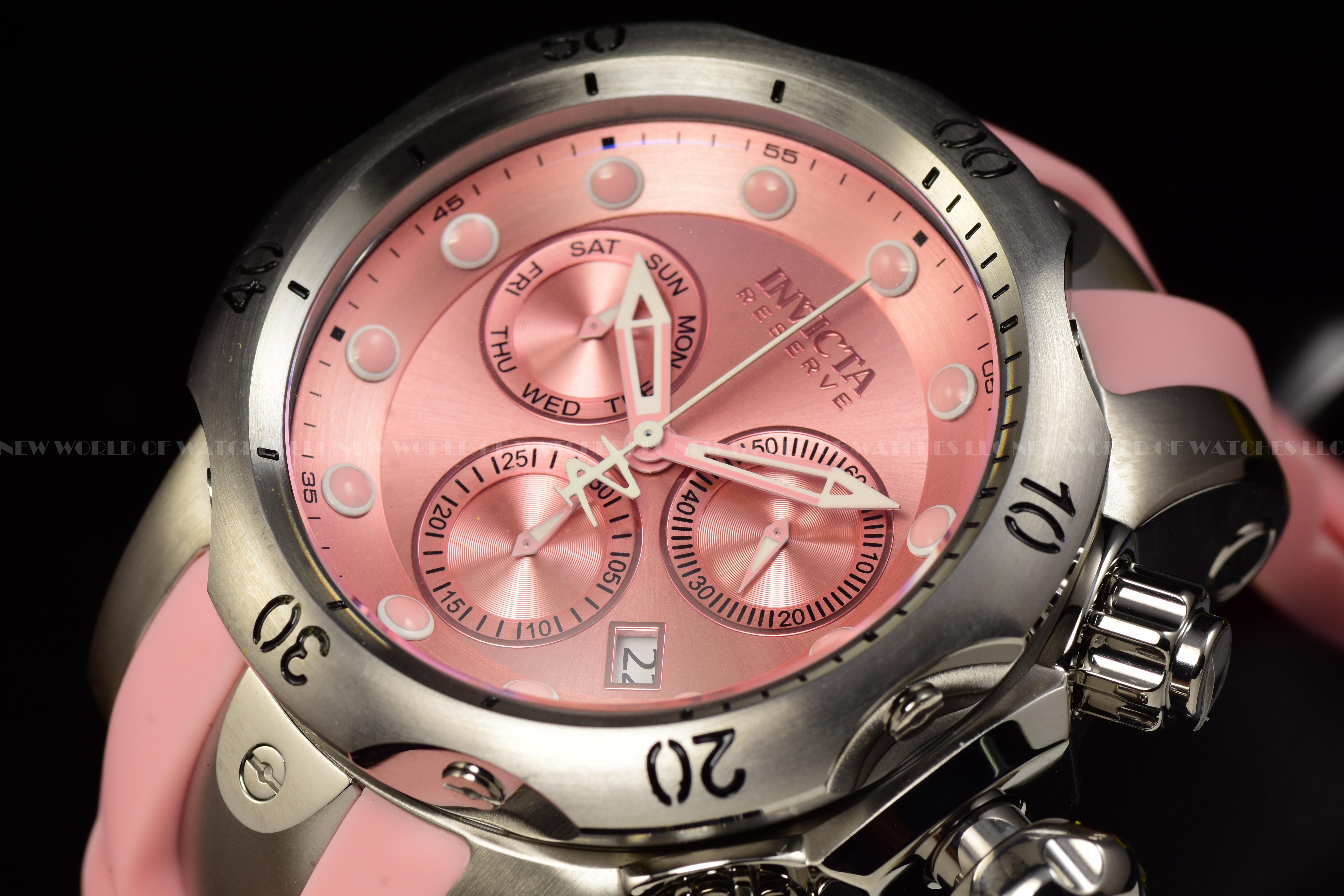 Invicta Men's 53.7mm Reserve VENOM Elegant SWISS Chronograph Pink Silicone Watch