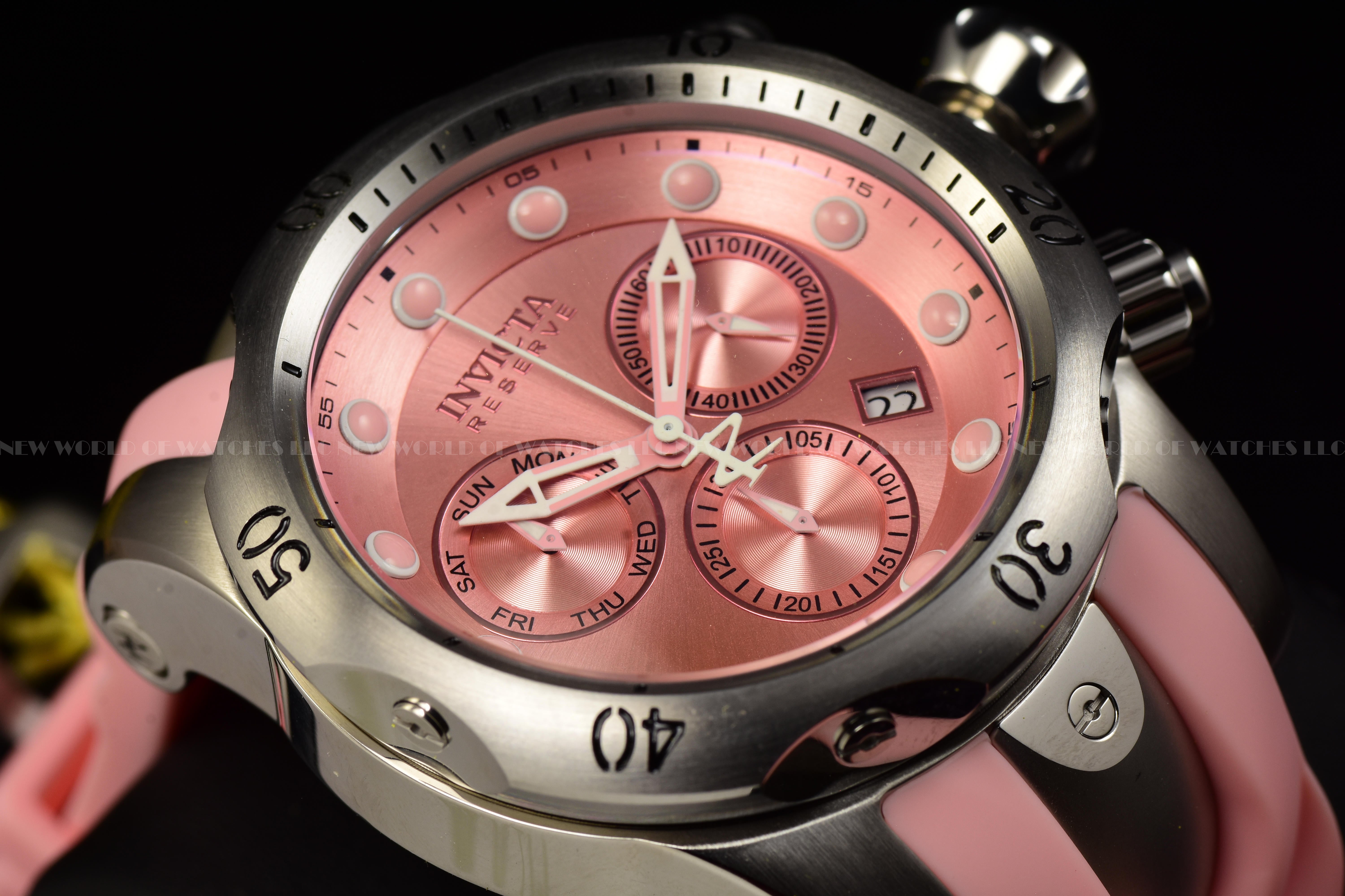 Invicta Men's 53.7mm Reserve VENOM Elegant SWISS Chronograph Pink Silicone Watch