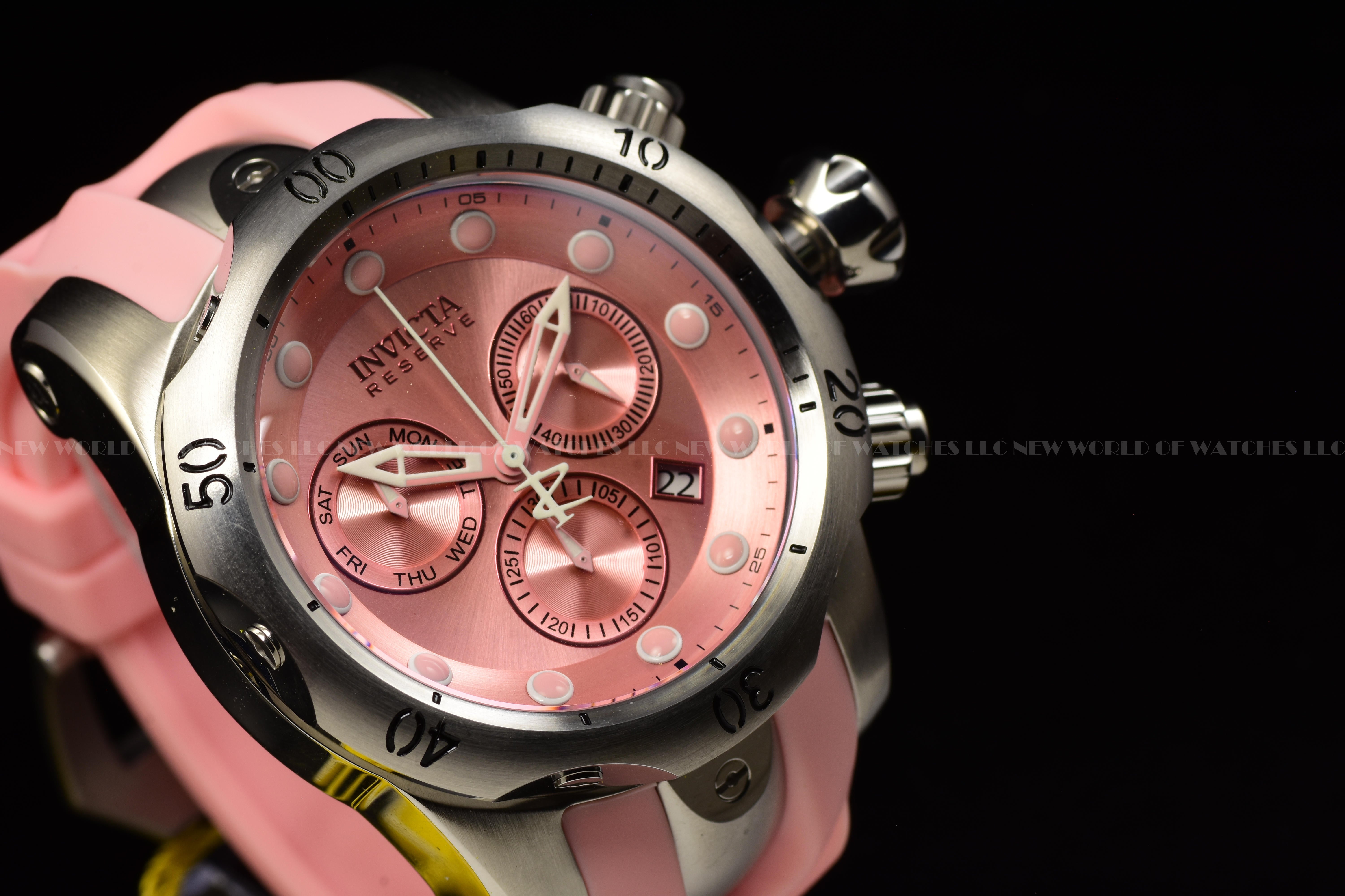 Invicta Men's 53.7mm Reserve VENOM Elegant SWISS Chronograph Pink Silicone Watch