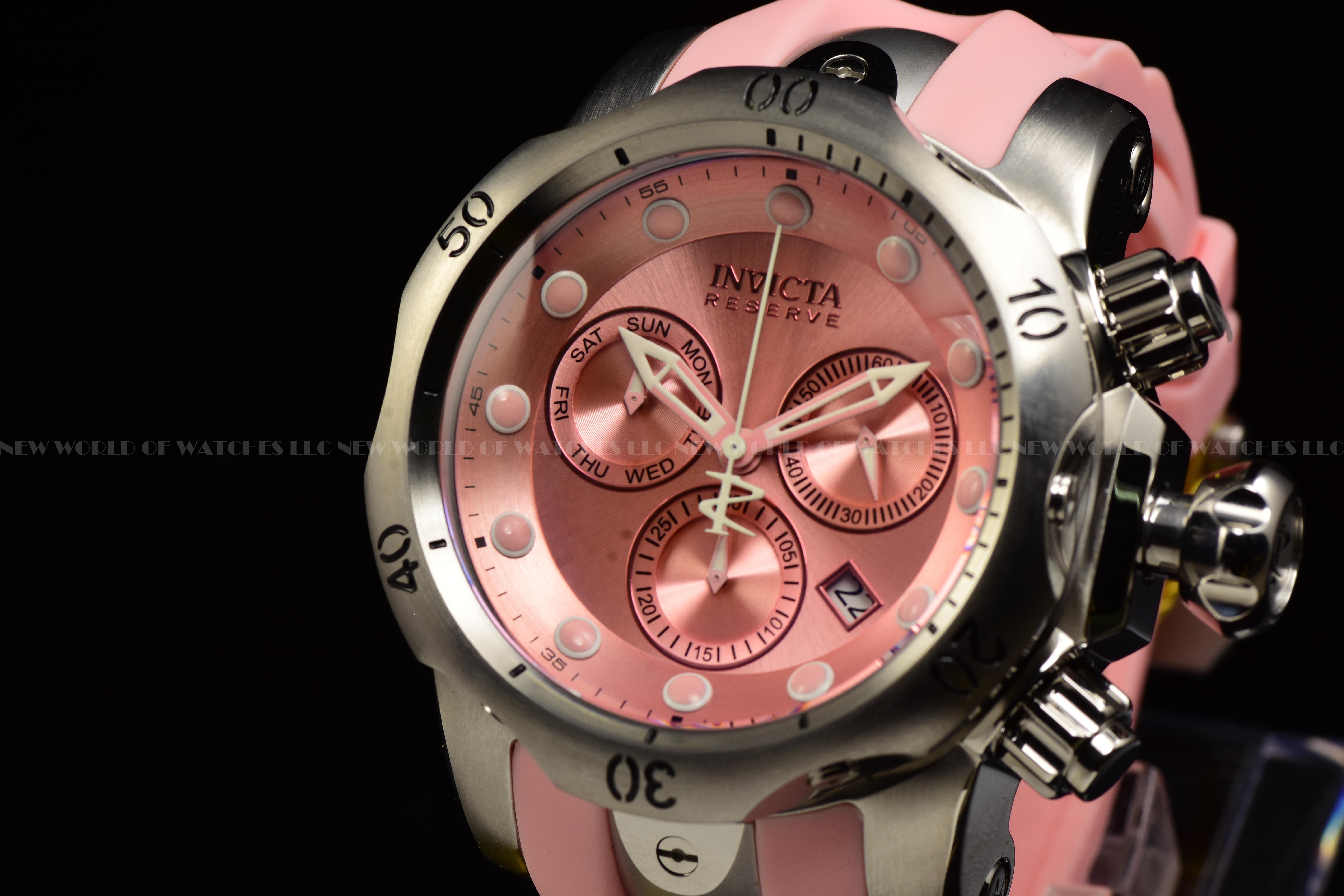 Invicta Men's 53.7mm Reserve VENOM Elegant SWISS Chronograph Pink Silicone Watch