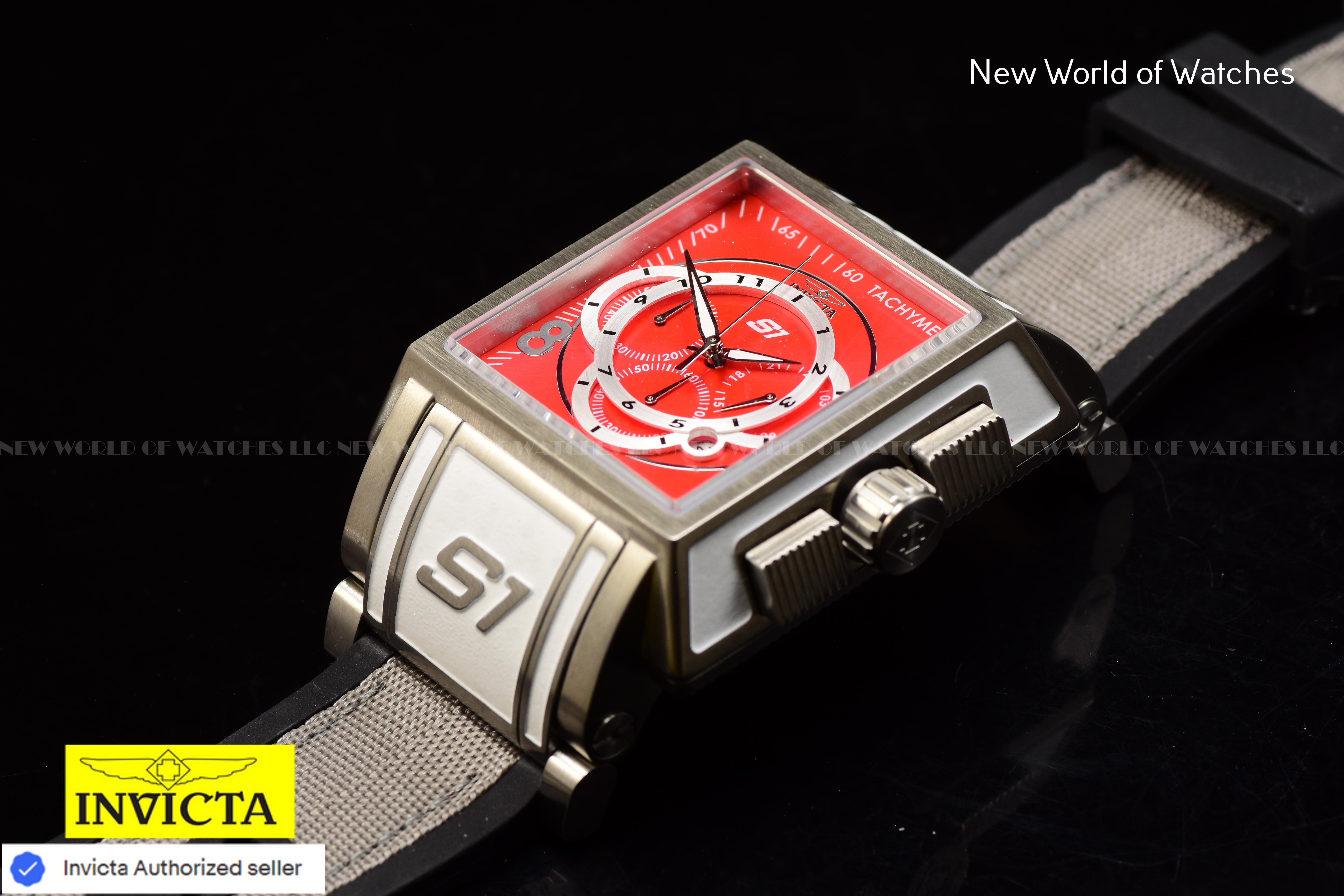 NEW Invicta S1 Rally  RED/SILVER 44mm Chronograp Polyurethane/ Nylon Strap Watch