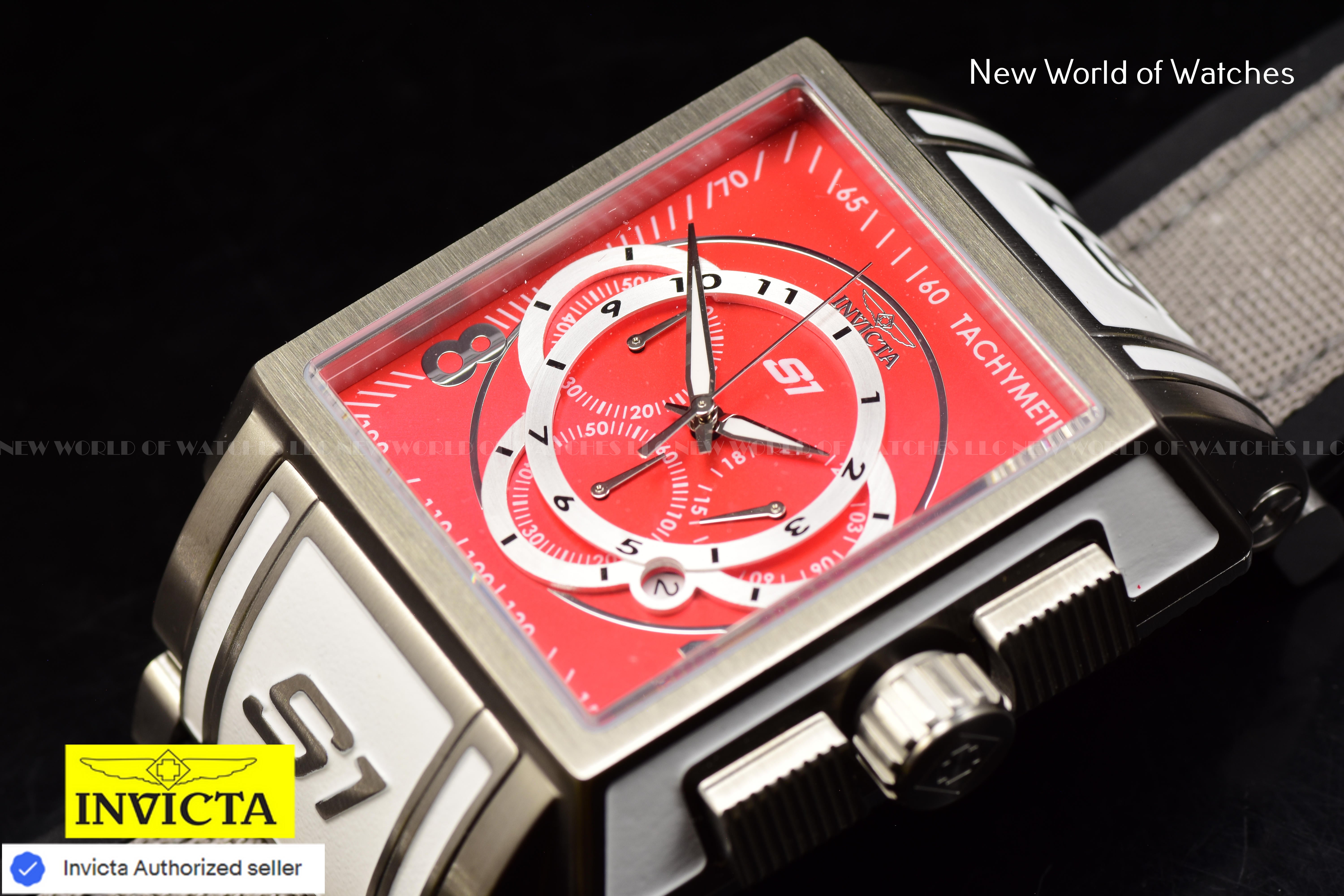 NEW Invicta S1 Rally  RED/SILVER 44mm Chronograp Polyurethane/ Nylon Strap Watch