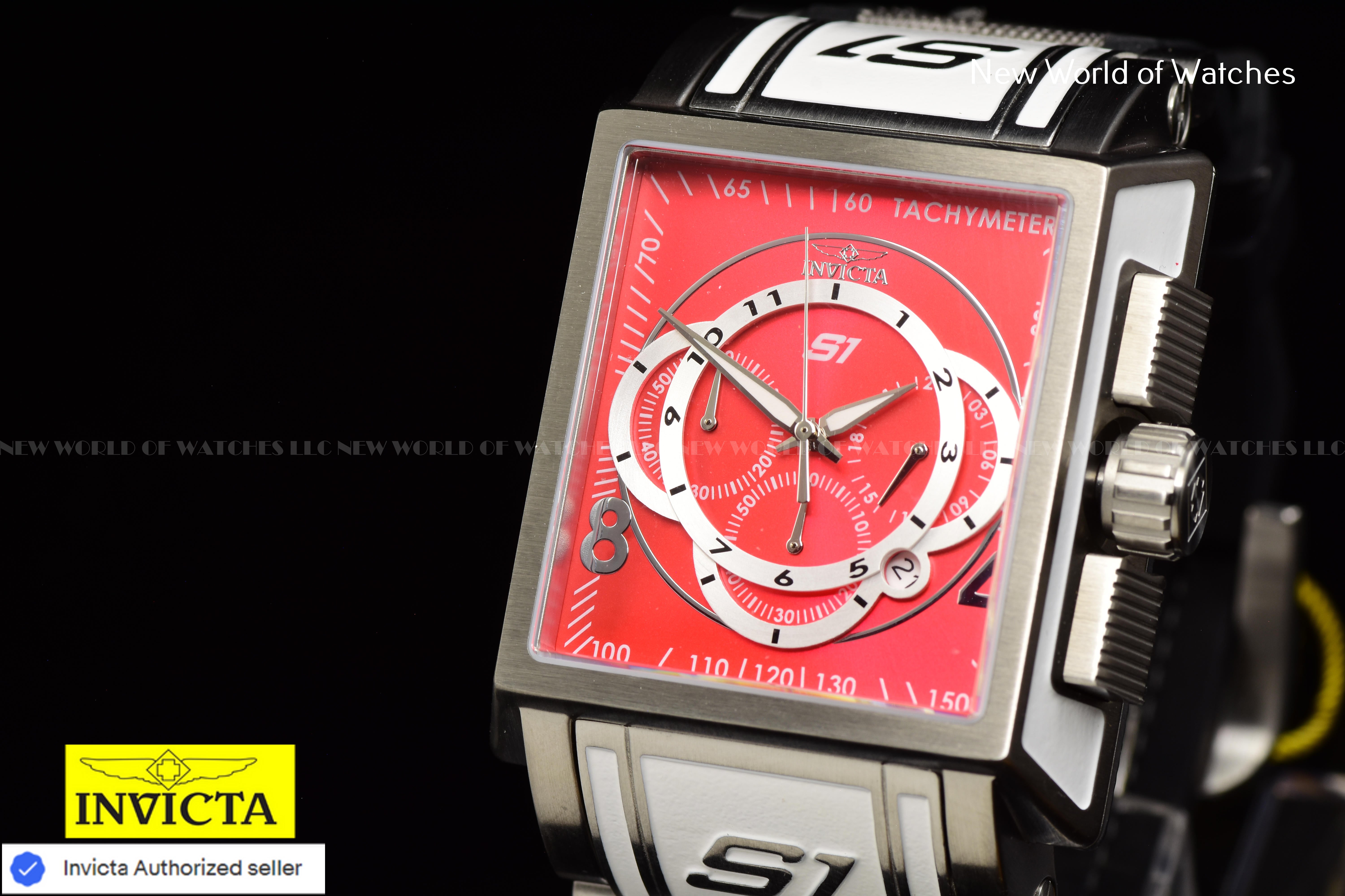 NEW Invicta S1 Rally  RED/SILVER 44mm Chronograp Polyurethane/ Nylon Strap Watch