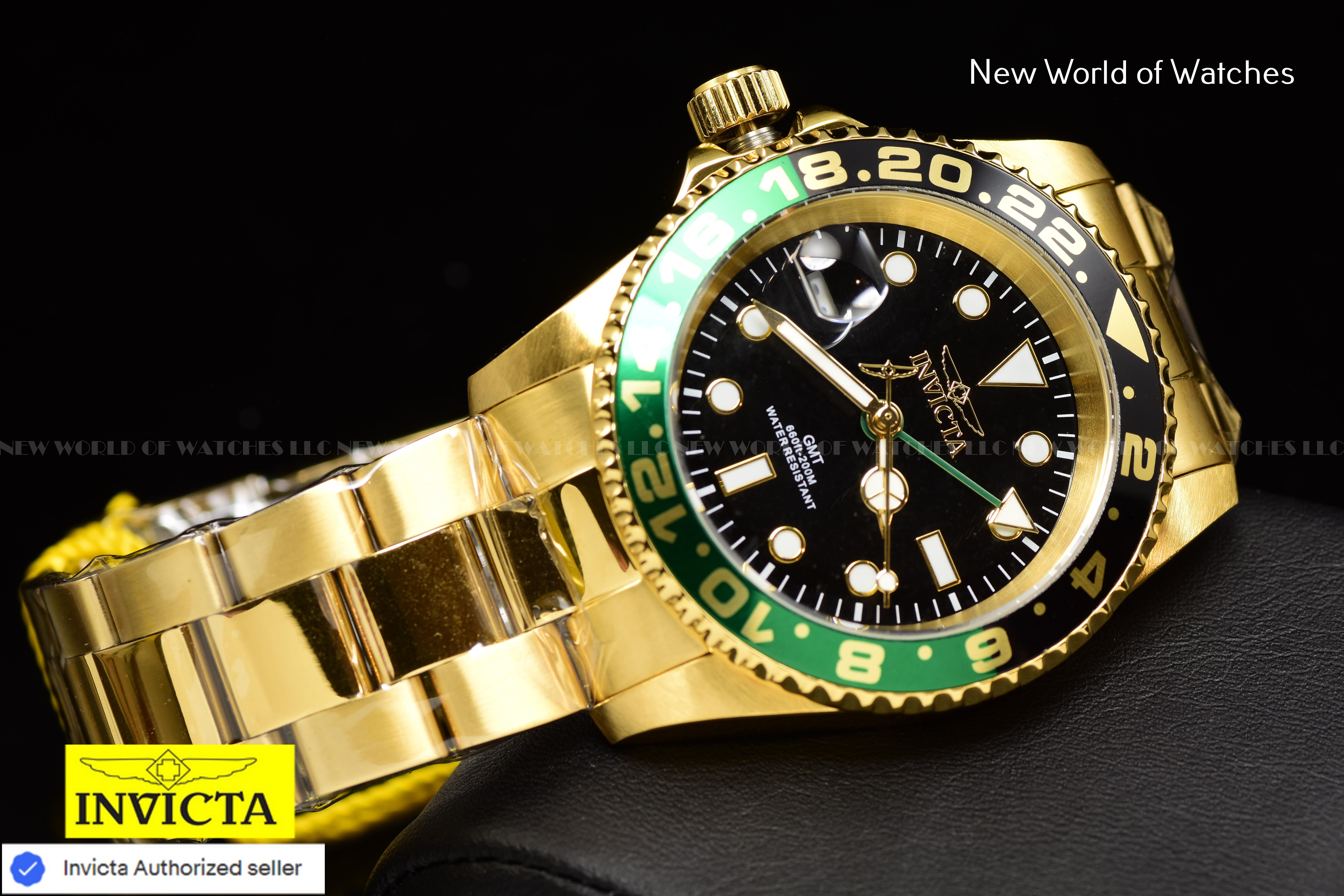 Invicta Men's Pro Diver LEFTY GREEN GMT Swiss Quartz Two Tone Bezel Gold Watch