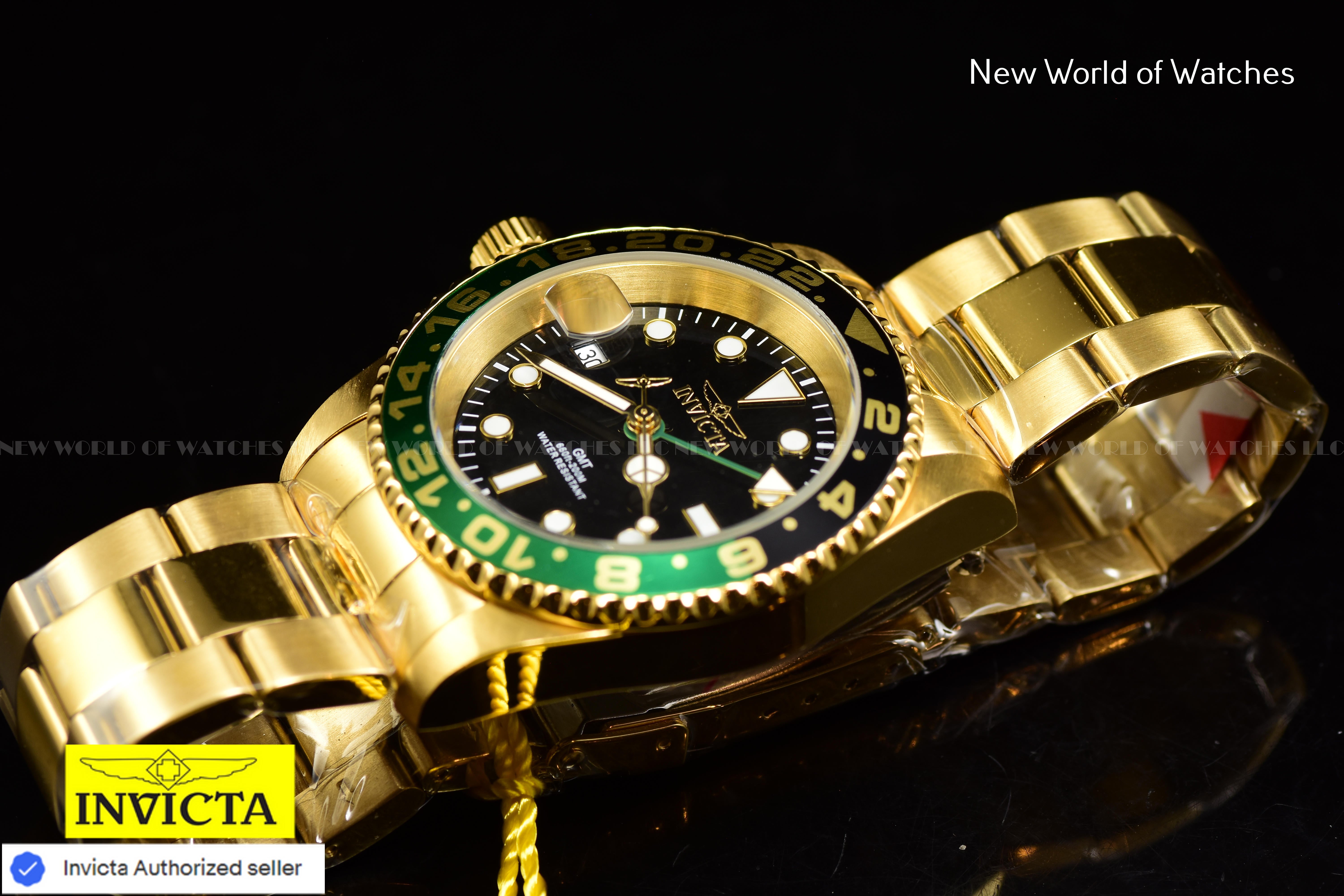 Invicta Men's Pro Diver LEFTY GREEN GMT Swiss Quartz Two Tone Bezel Gold Watch