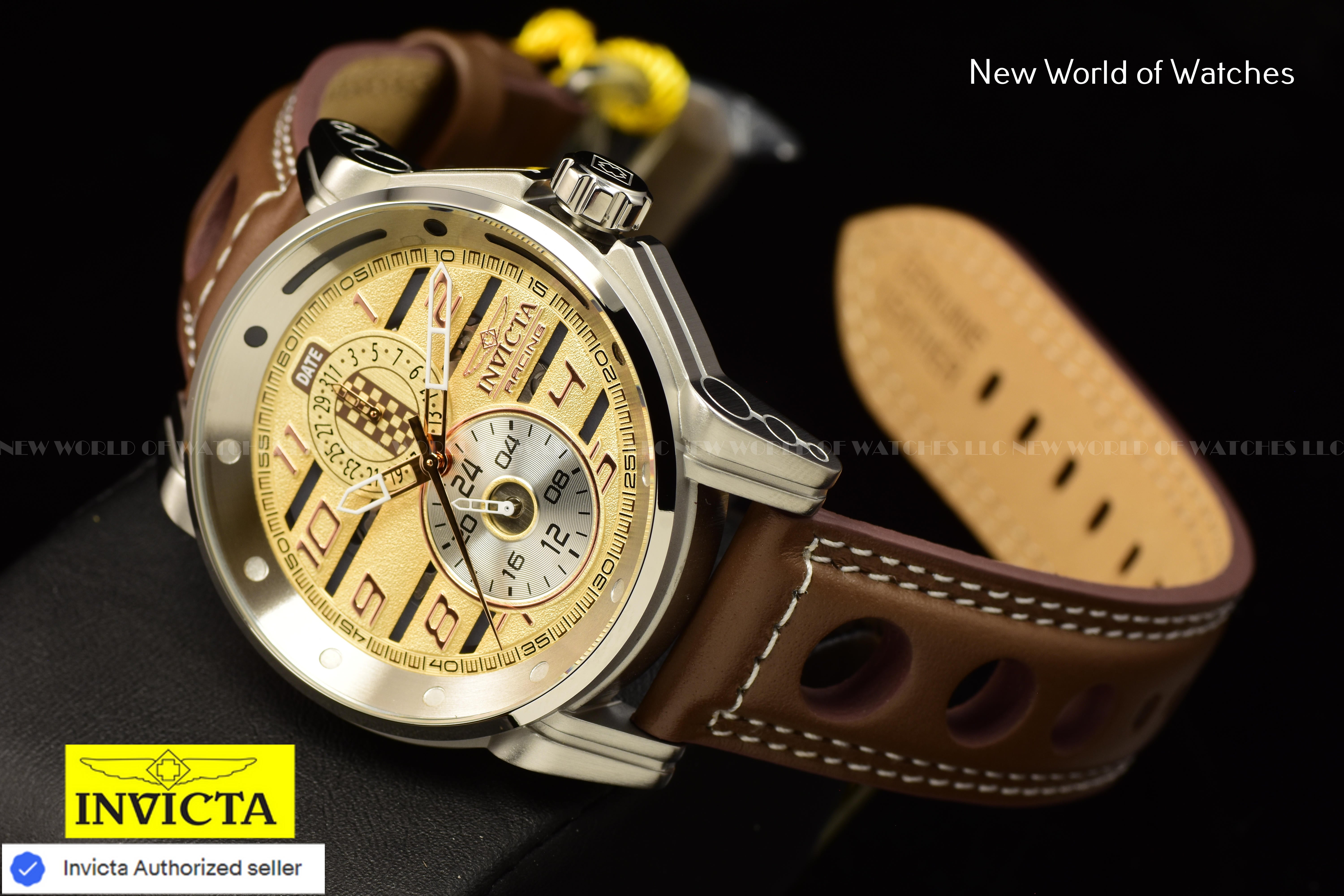 Invicta Racing Men's 46mm Ivory Dial GMT Leather Band Quartz Watch 47538
