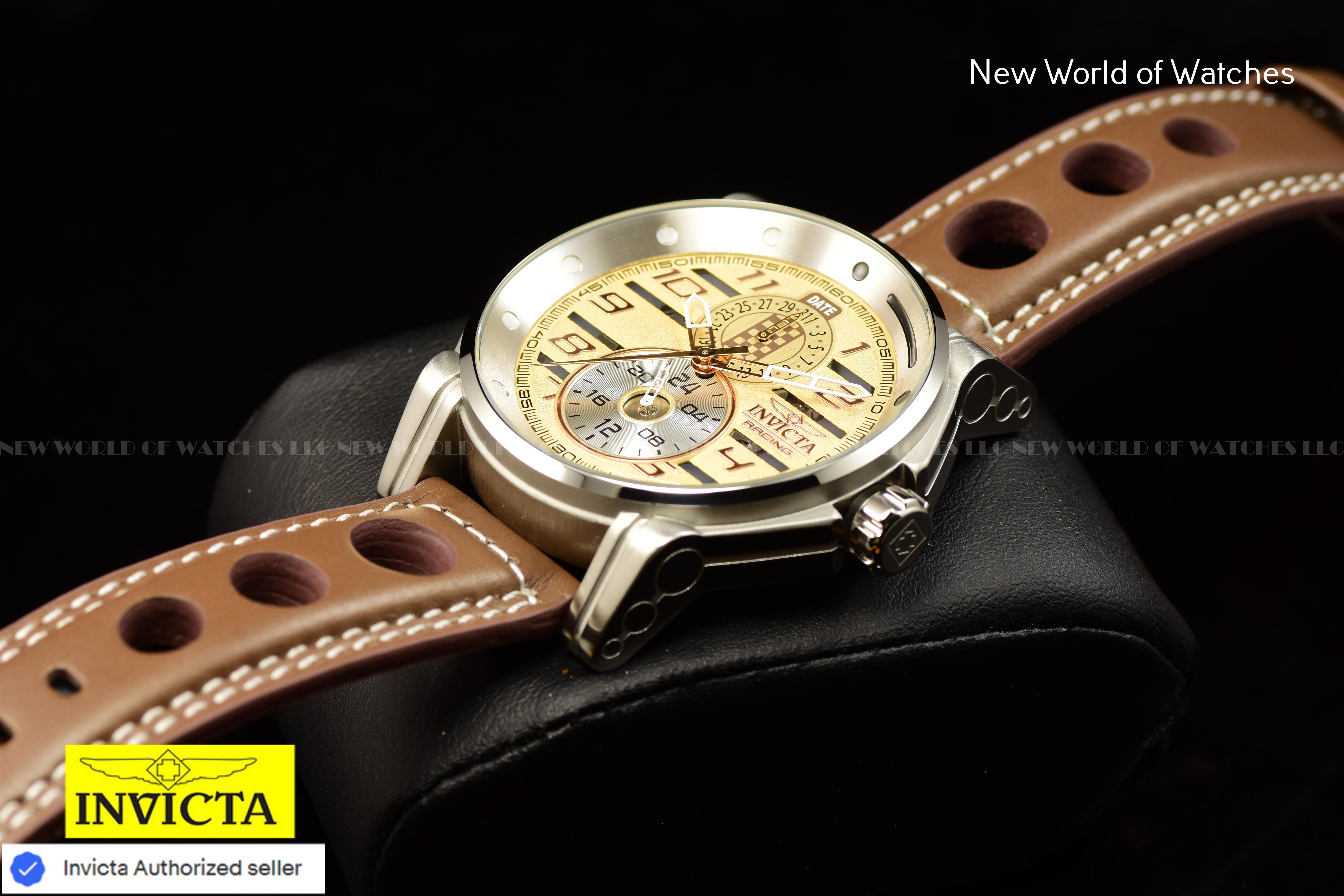 Invicta Racing Men's 46mm Ivory Dial GMT Leather Band Quartz Watch 47538
