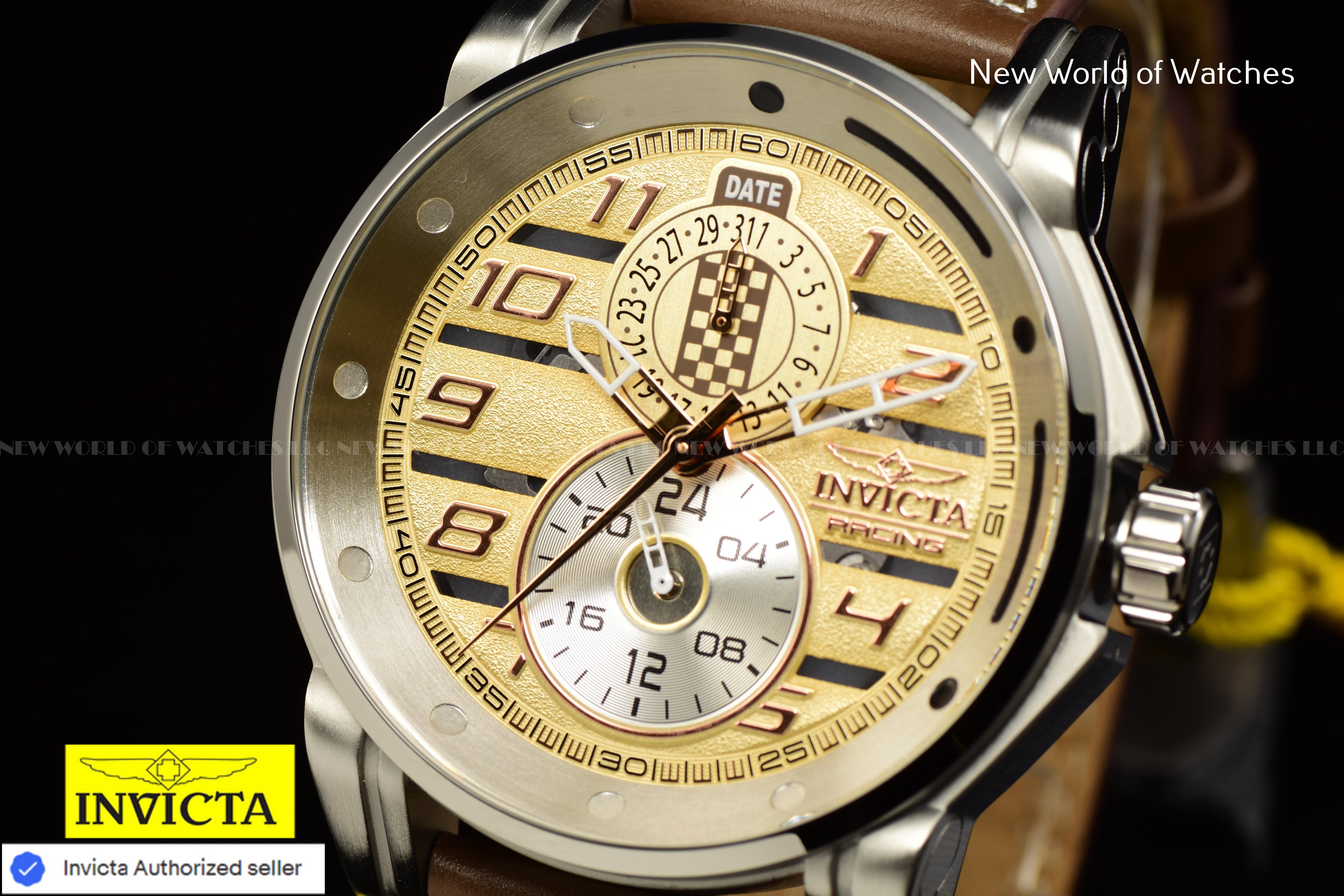 Invicta Racing Men's 46mm Ivory Dial GMT Leather Band Quartz Watch 47538