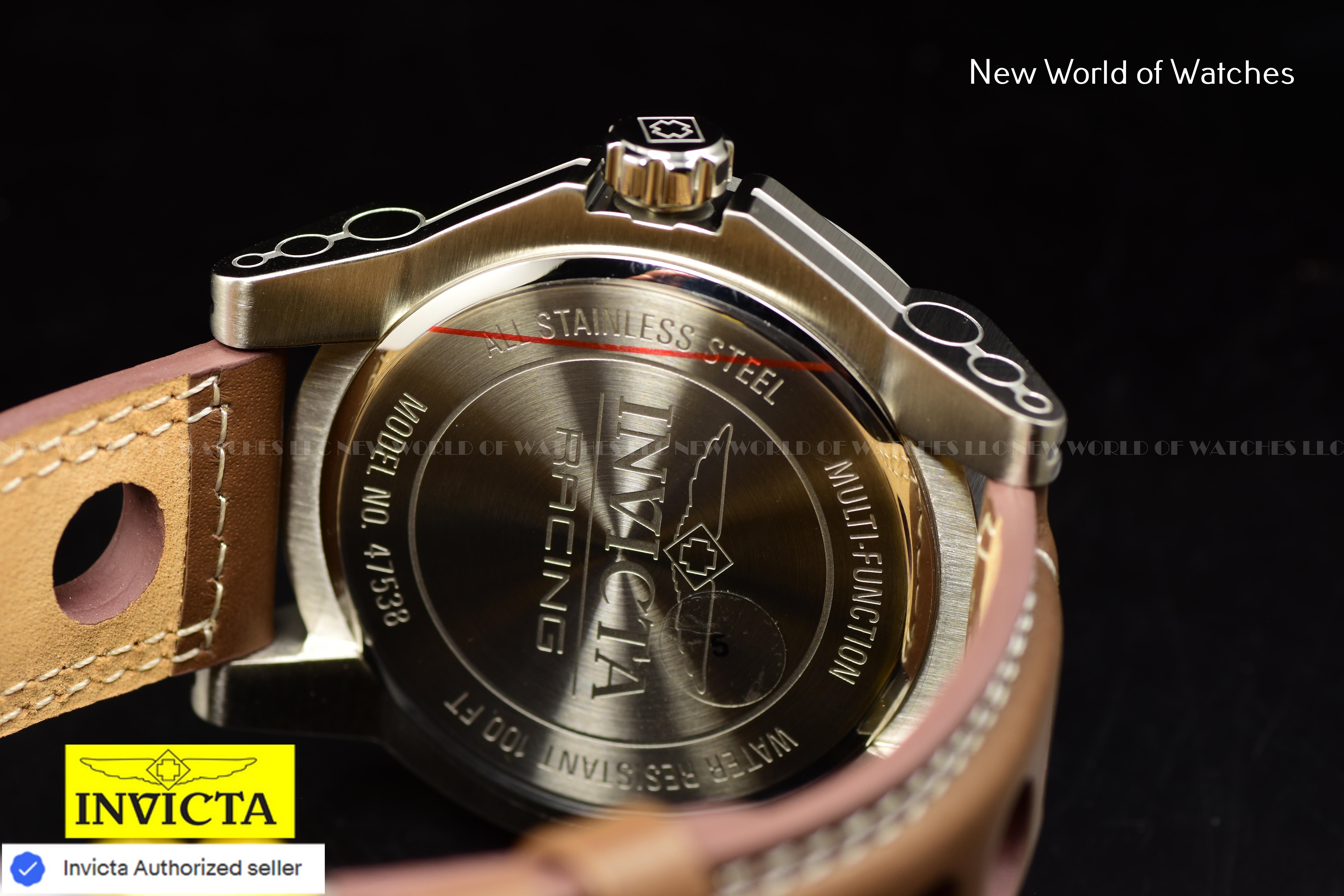 Invicta Racing Men's 46mm Ivory Dial GMT Leather Band Quartz Watch 47538