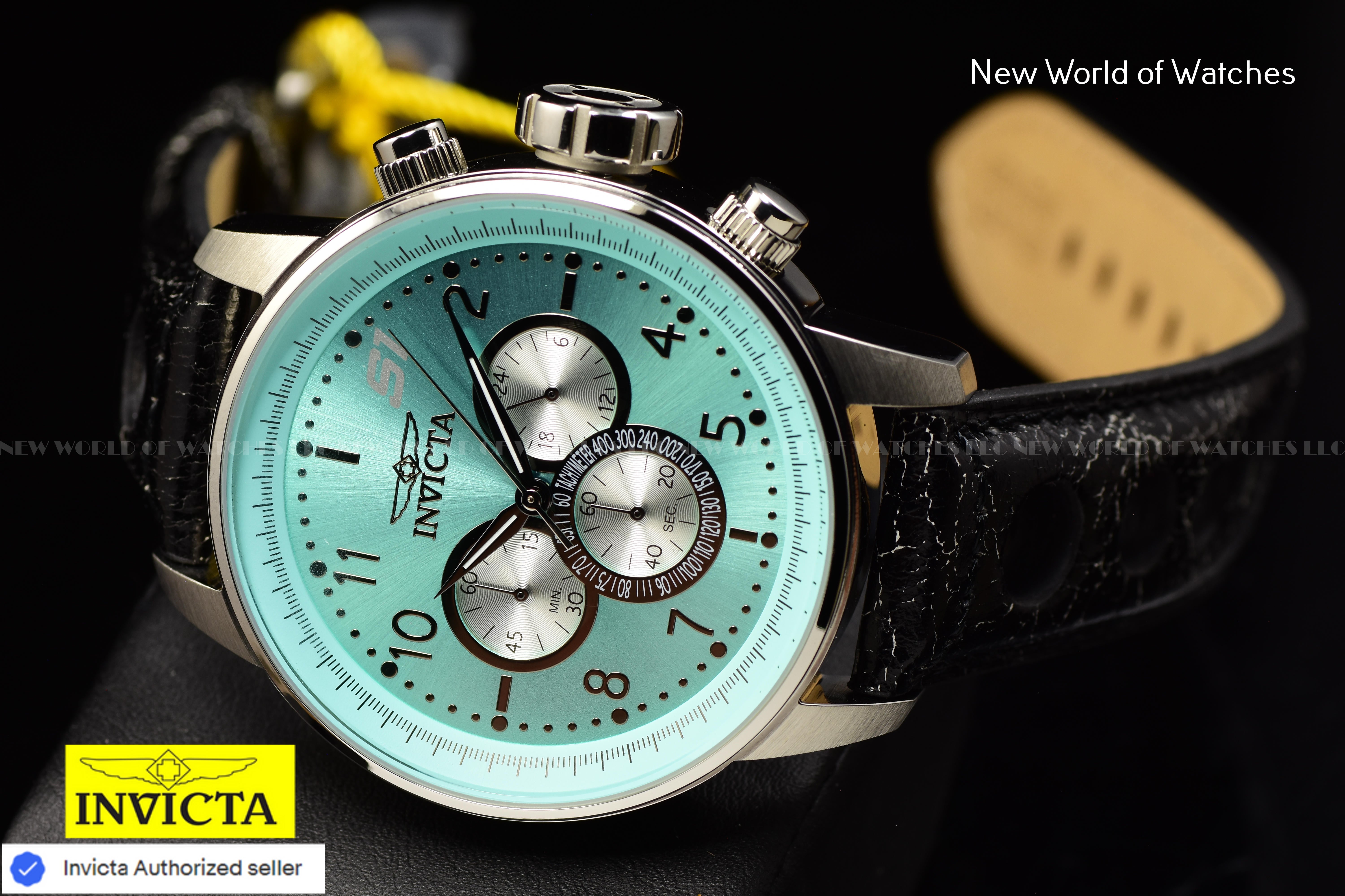 NEW Invicta Men's 48mm S1 RALLY GPX Chronograph TURQUOISE DIAL Leather SS Watch