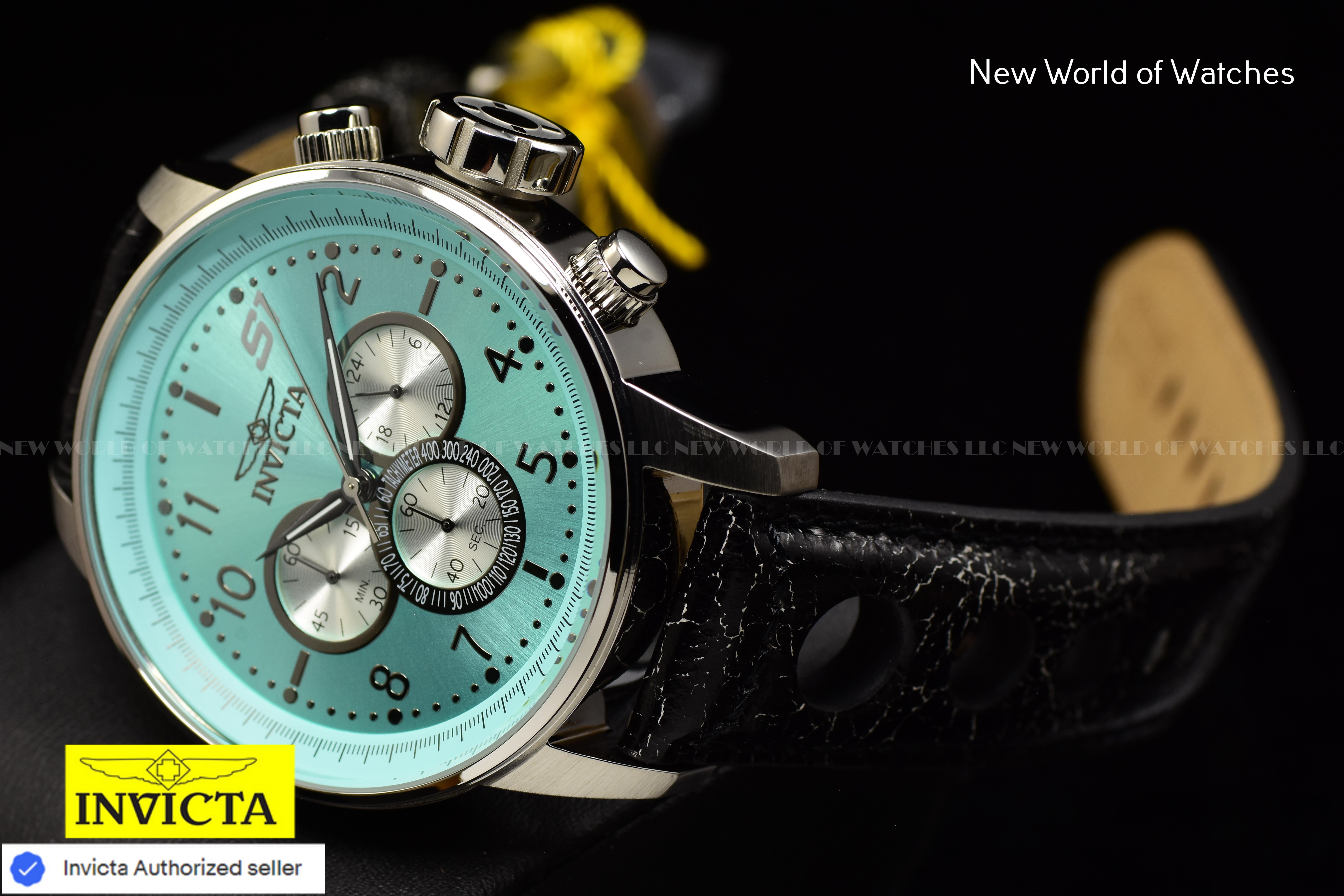 NEW Invicta Men's 48mm S1 RALLY GPX Chronograph TURQUOISE DIAL Leather SS Watch