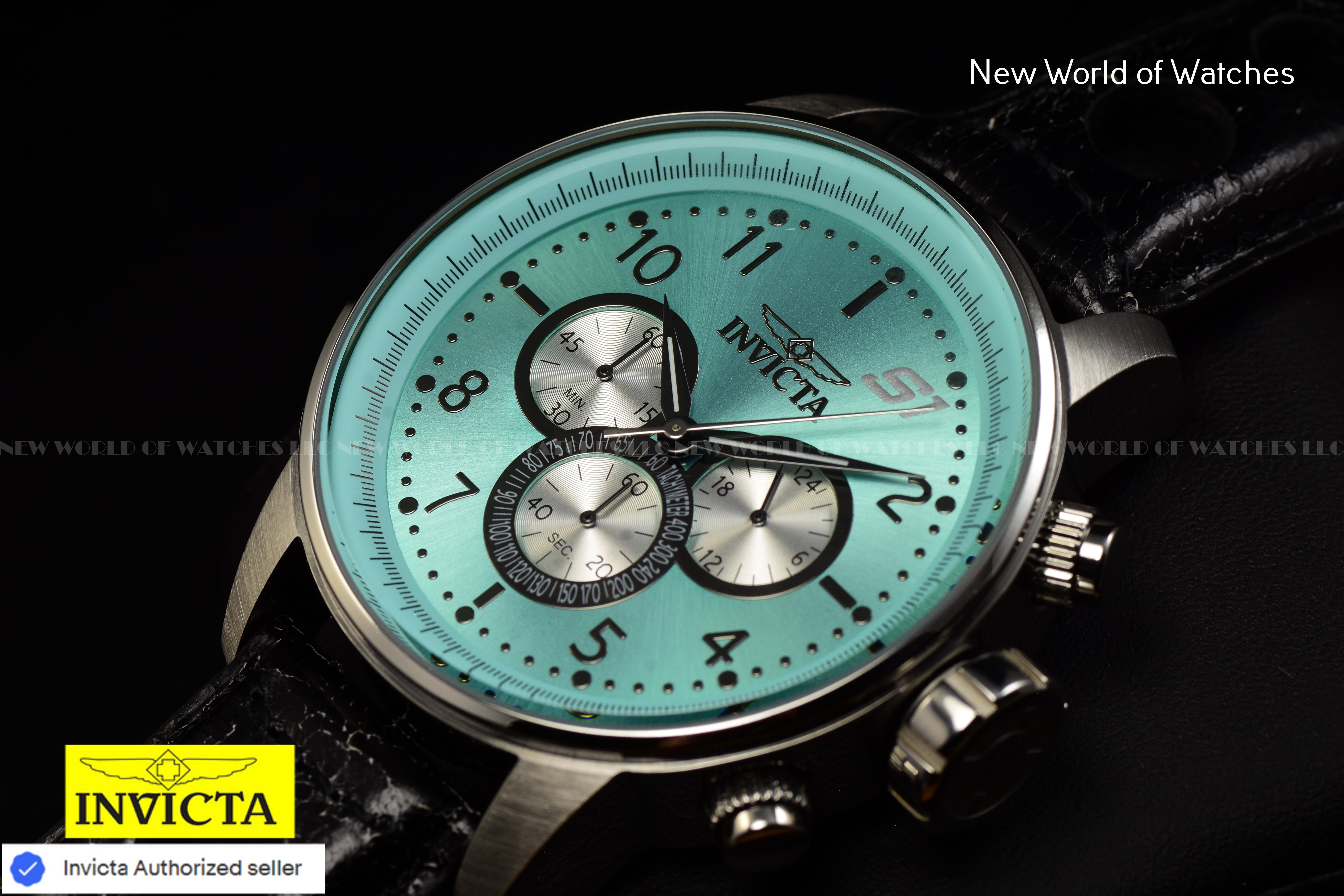 NEW Invicta Men's 48mm S1 RALLY GPX Chronograph TURQUOISE DIAL Leather SS Watch