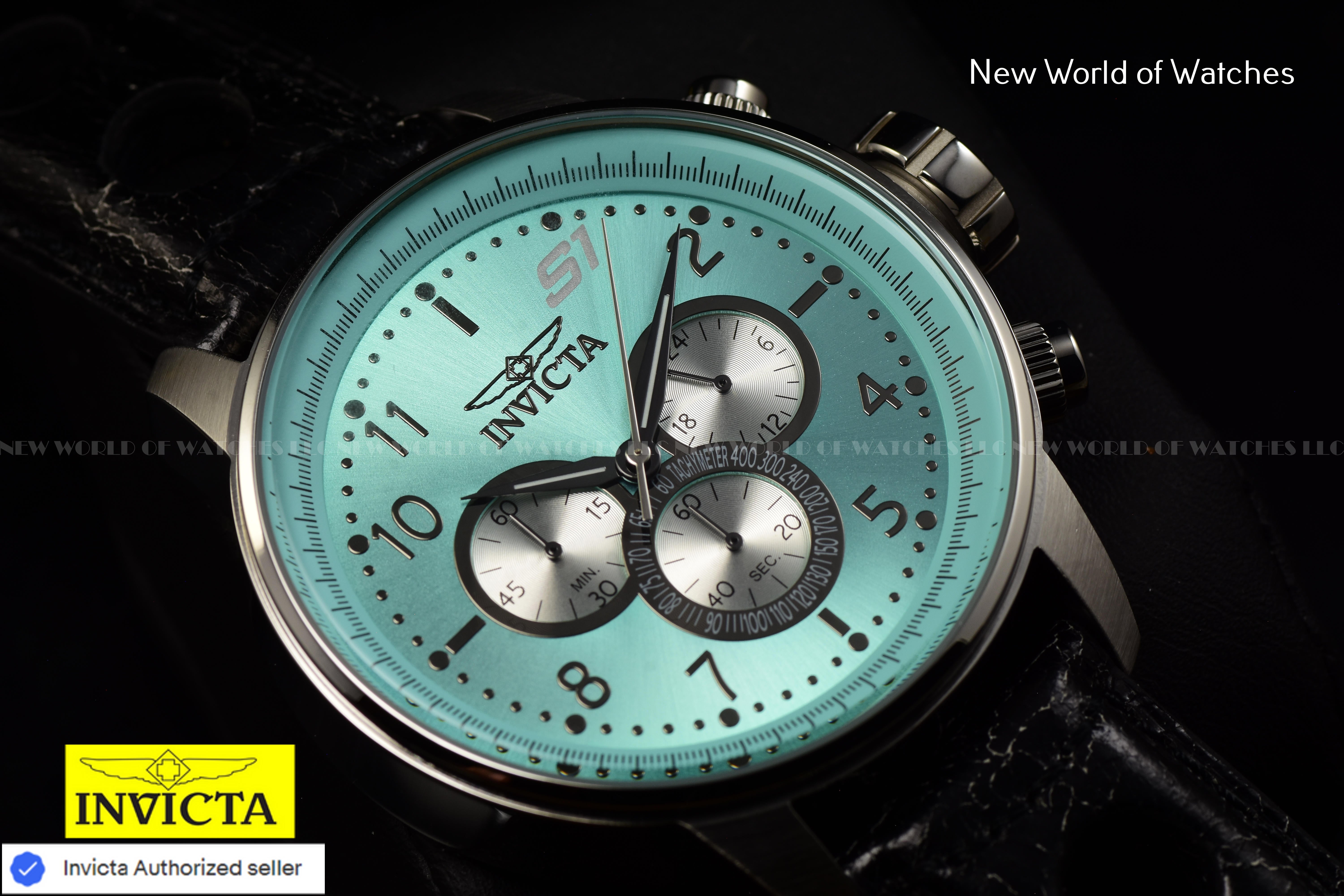 NEW Invicta Men's 48mm S1 RALLY GPX Chronograph TURQUOISE DIAL Leather SS Watch