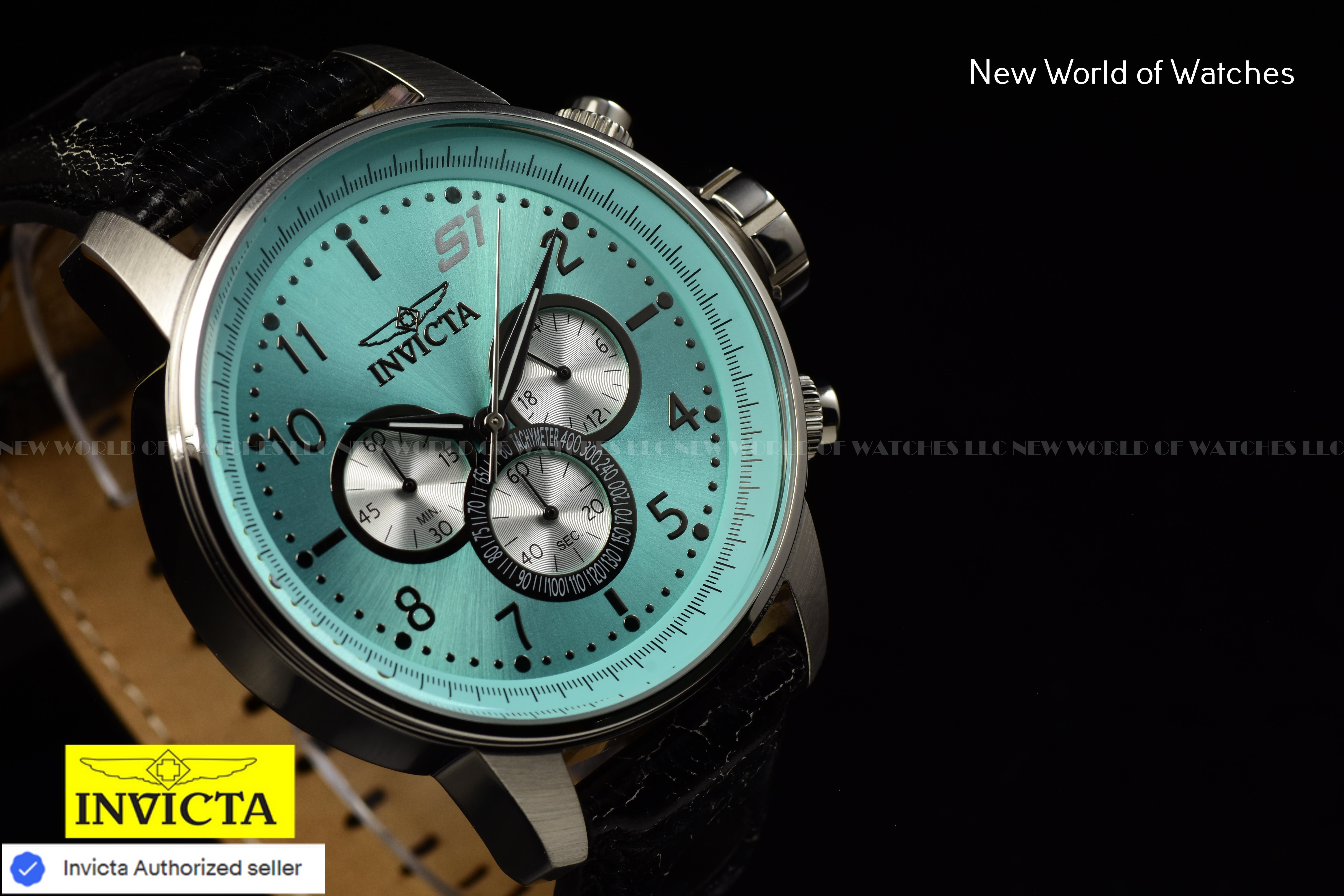 NEW Invicta Men's 48mm S1 RALLY GPX Chronograph TURQUOISE DIAL Leather SS Watch