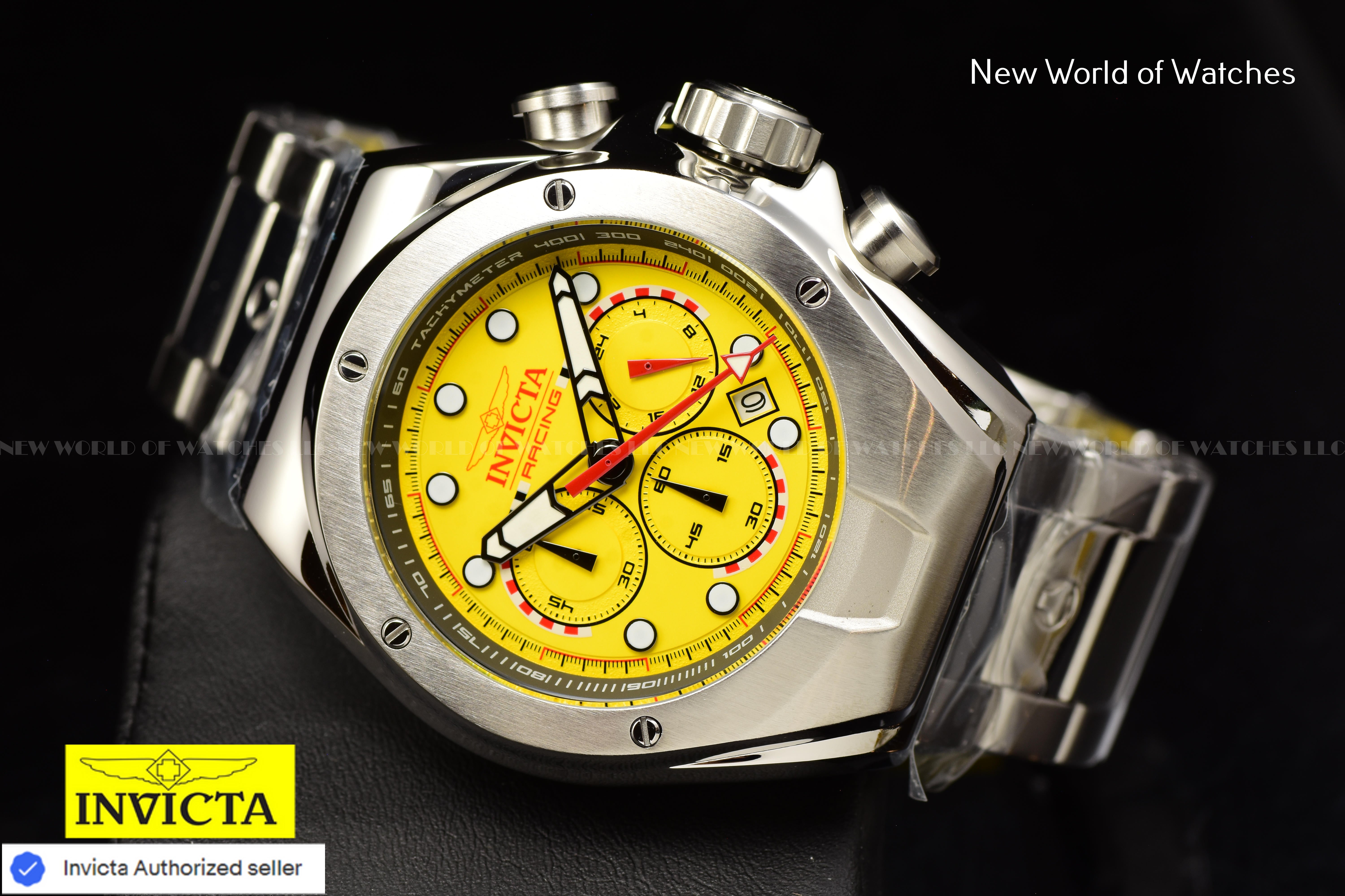 Invicta Men's Racing Yellow Dial Chronograph 48mm Quartz Stainless Steel Watch